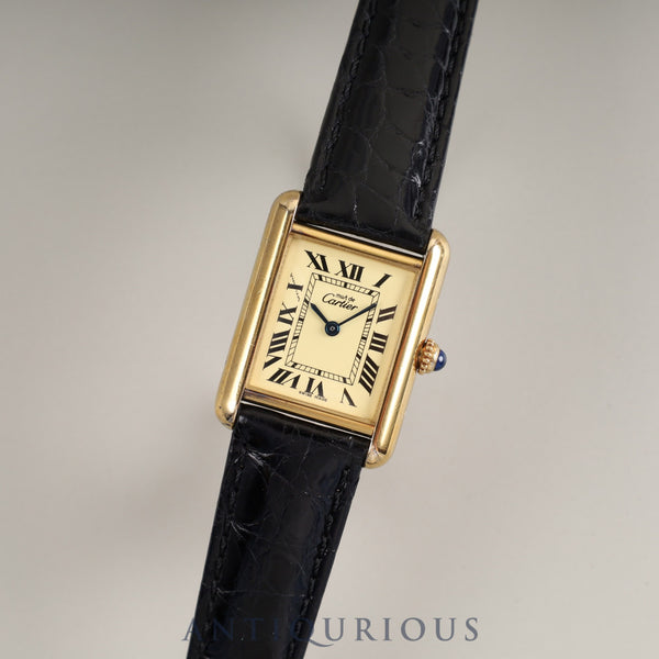 カルティエ マストタンク MM 2415 クォーツ Cal.057 SV925 革 純正Dバックル(GP) アイボリーローマン文字盤 オーバーホール済み