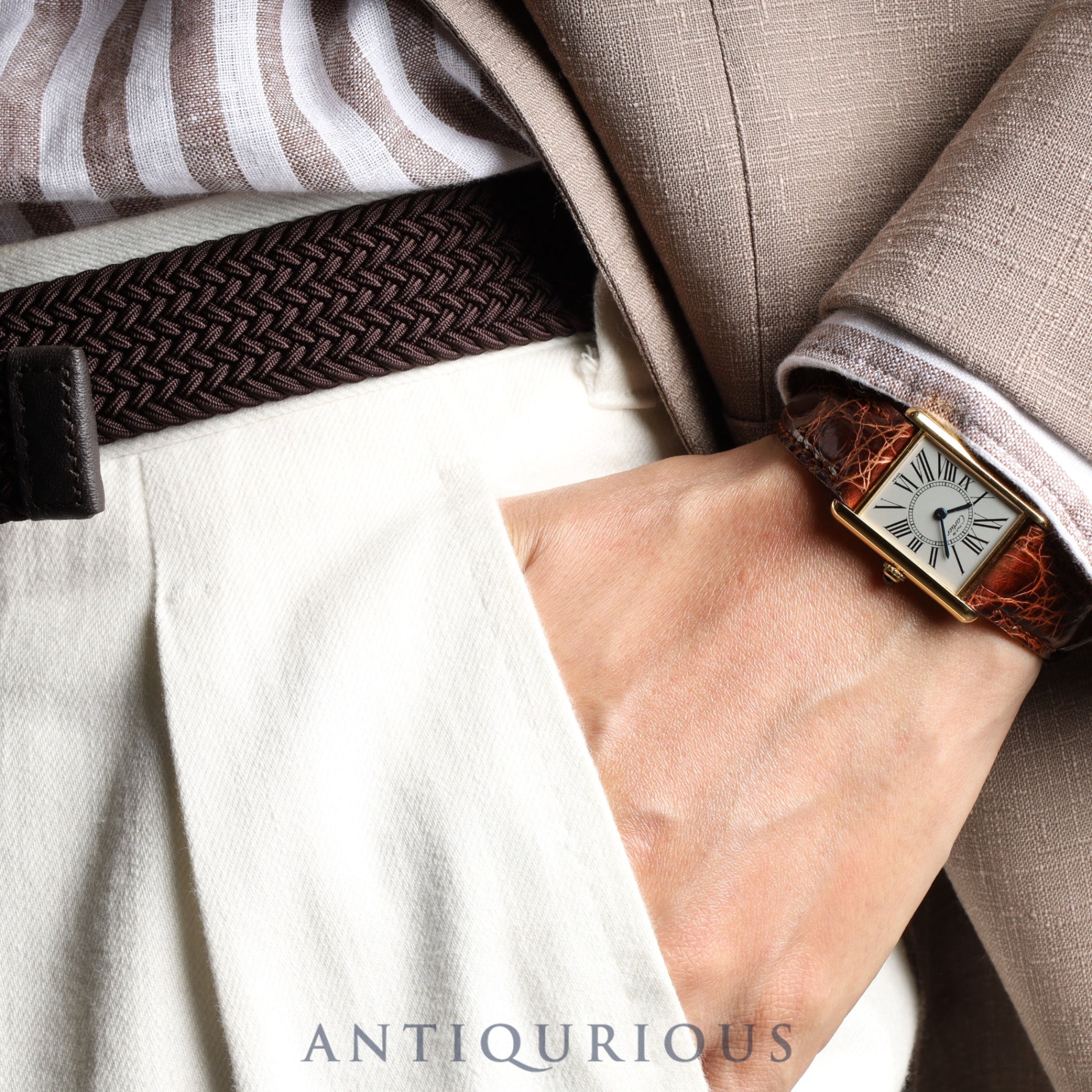 Cartier Must Tank LM 590005 Quartz SV925 Leather Genuine Buckle (GP) Opalan Dial Circa 1982-Circa 1995