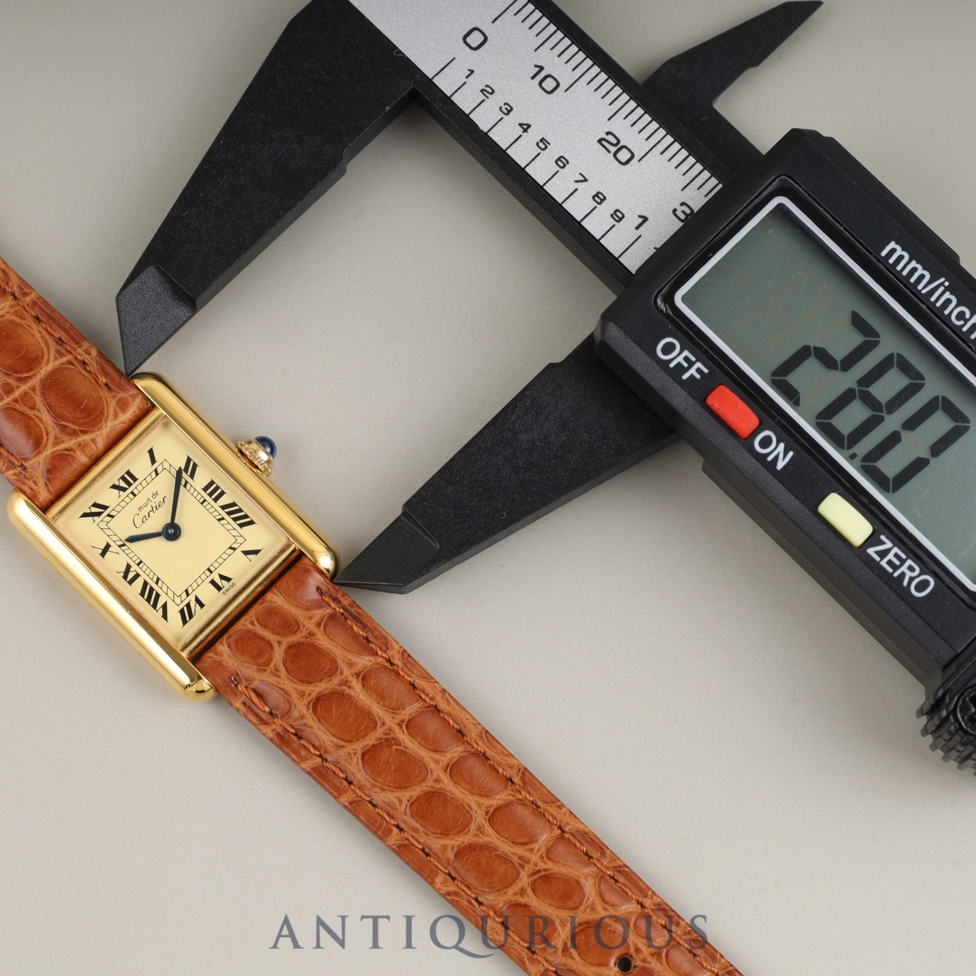 Cartier Must Tank SM 5057001 Quartz Caliber 057 SV925 Leather Strap with Genuine GP Buckle Ivory Roman Dial Overhauled and Finished to Look Like New