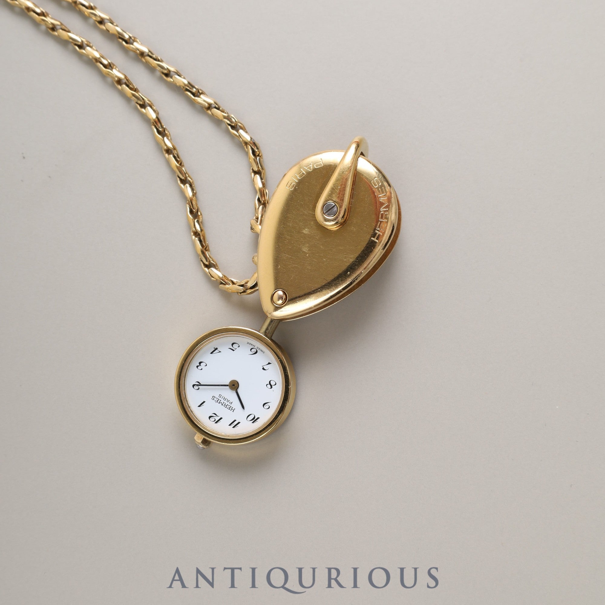 Hermes Pocket Watch Magnifying Glass Quartz GP White Dial