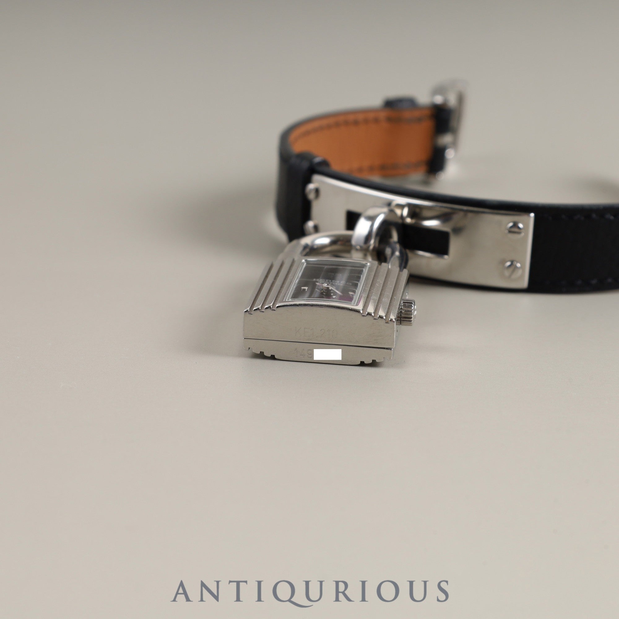 Hermes Kelly Watch KE1.210 Quartz SS Genuine Leather Strap (□D Stamp: 2000) Genuine Buckle (SS) Black Dial Overhauled