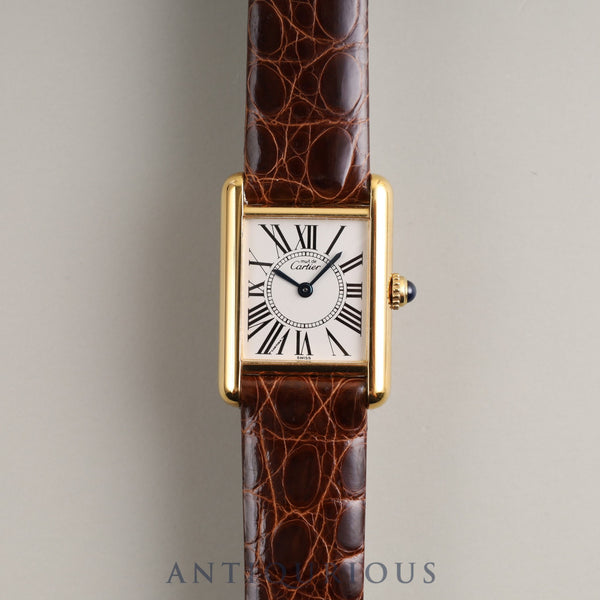 Cartier Must Tank SM QZ 1613 SV925 Leather Genuine Buckle (GP) Opalan Dial Newly Finished Overhauled