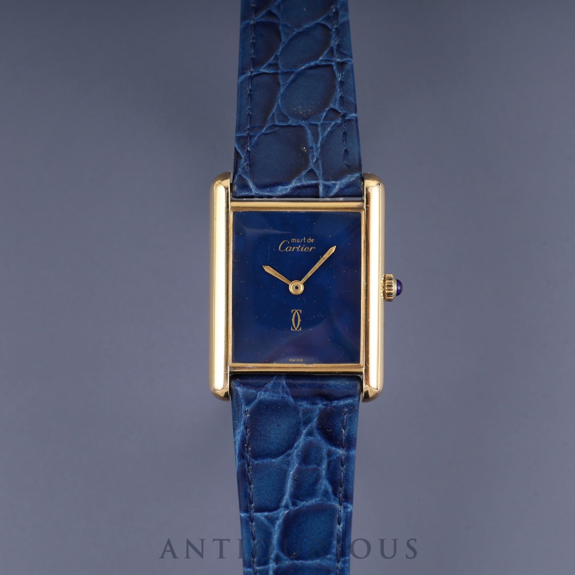 Cartier Must Tank LM Manual winding Cal.78-1 SV925 Leather Genuine buckle (GP) Lapis lazuli dial Overhauled