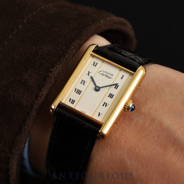 カルティエ マストタンク LM 590005 クォーツ Cal.90 SV925 革 純正尾錠(GP) ストレートローマン文字盤 オーバーホール済み