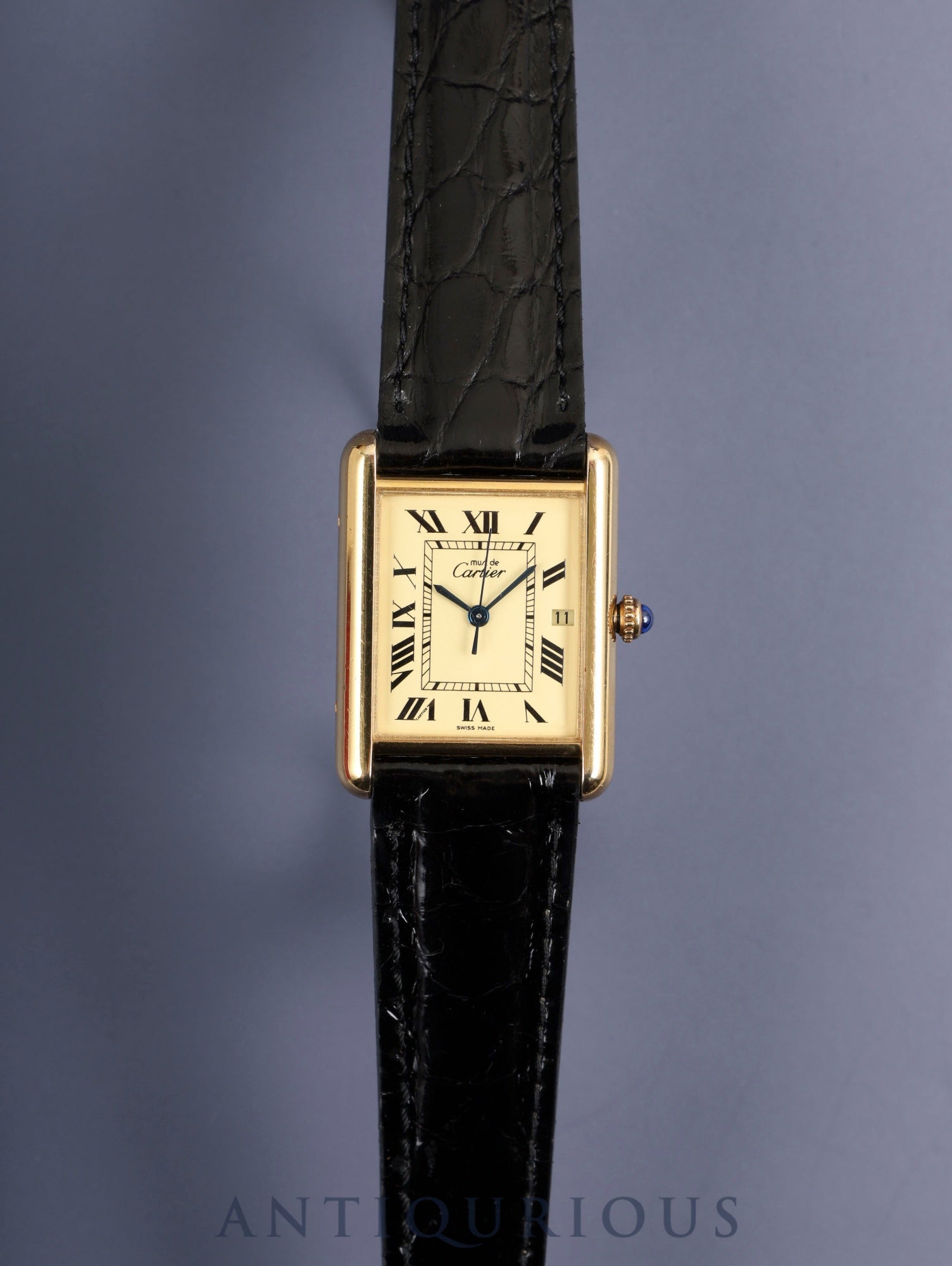 カルティエ マストタンク GM(XL) W1017454 / 2413 クォーツ Cal.687 SV925 革 純正Dバックル(GP) アイボリーローマン文字盤 箱 冊子 保証書 (2004年)オーバーホー済み