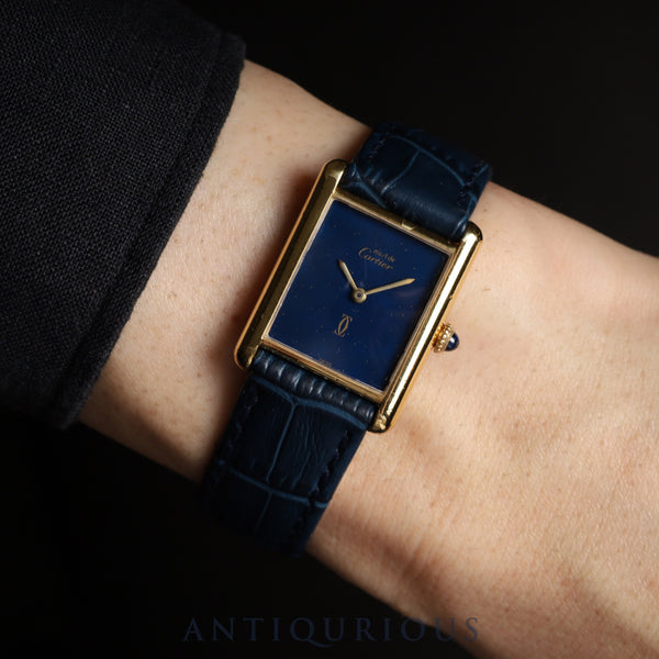 Cartier Must Tank LM Manual winding Cal.78-1 SV925 Leather Genuine buckle (GP) Lapis lazuli dial 1976-1981 Overhauled