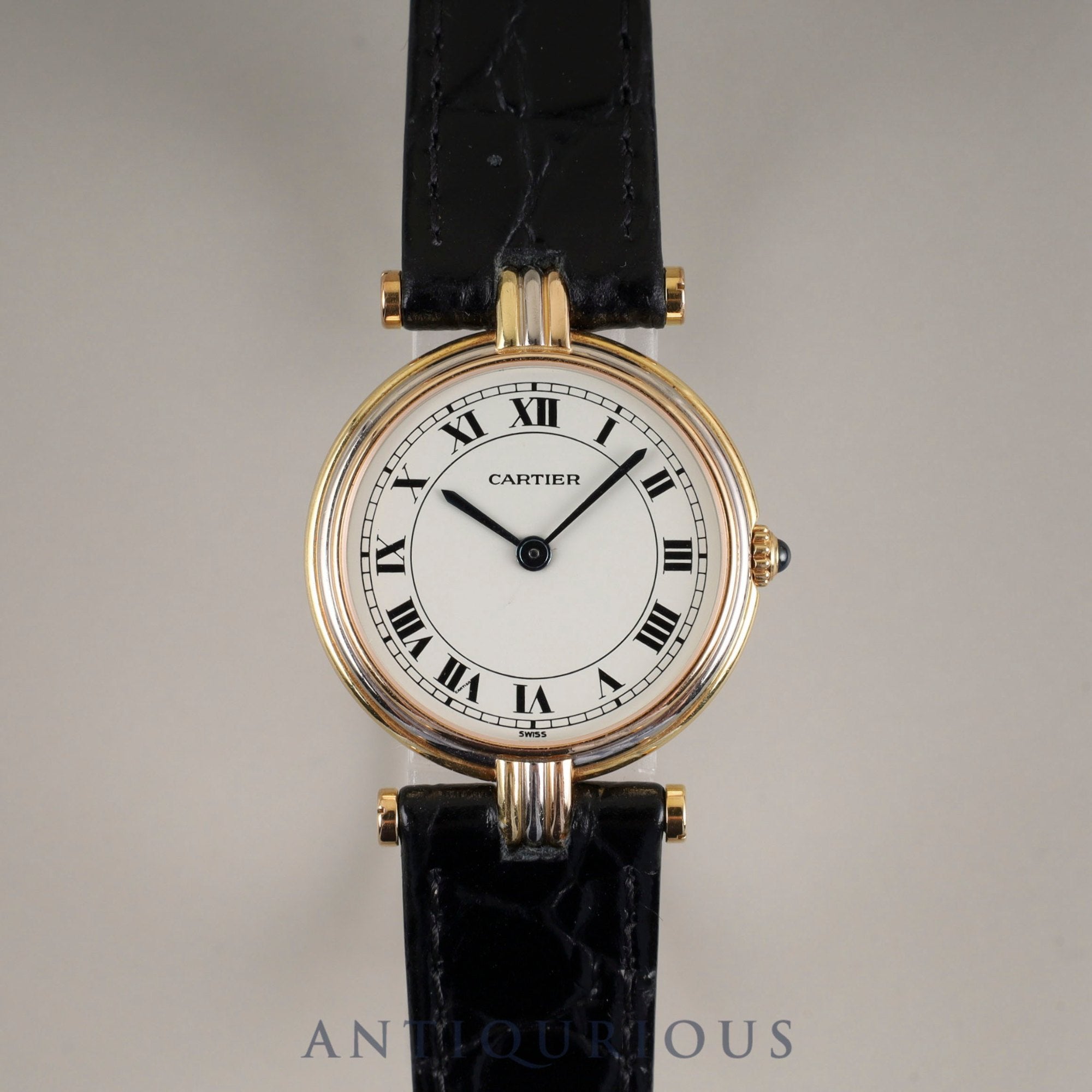 カルティエ ヴァンドーム トリニティ VLC SM 881004 クォーツ Cal.81 750 革 純正尾錠(GP) ホワイトローマン文字盤 オーバーホール済み
