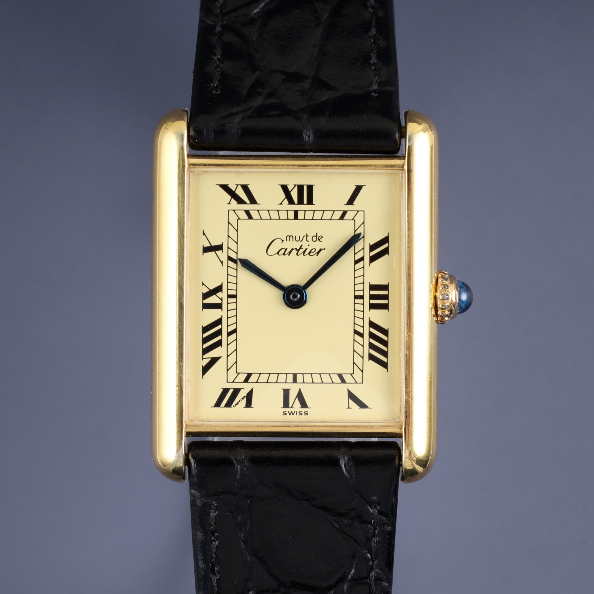 カルティエ マストタンク LM 590005 クォーツ Cal.690 SV925 革 純正尾錠(GP) アイボリーローマン文字盤 オーバーホール済み 新品仕上げ済み