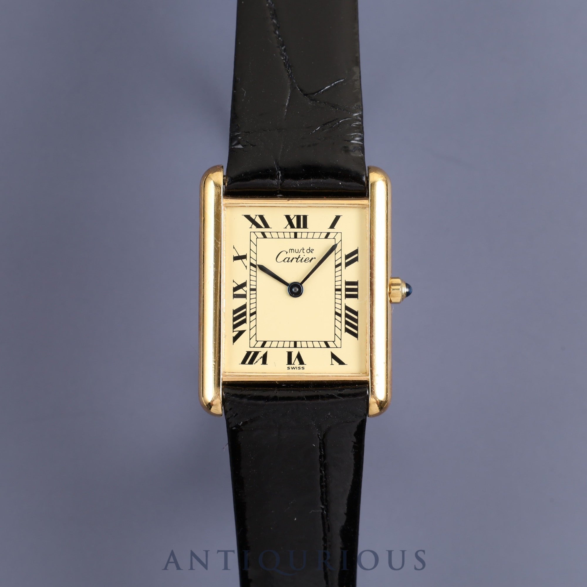 Cartier Must Tank LM 6 81006 Quartz Cal.81 SV925 Leather Genuine Buckle (GP) Ivory Roman Dial Overhauled