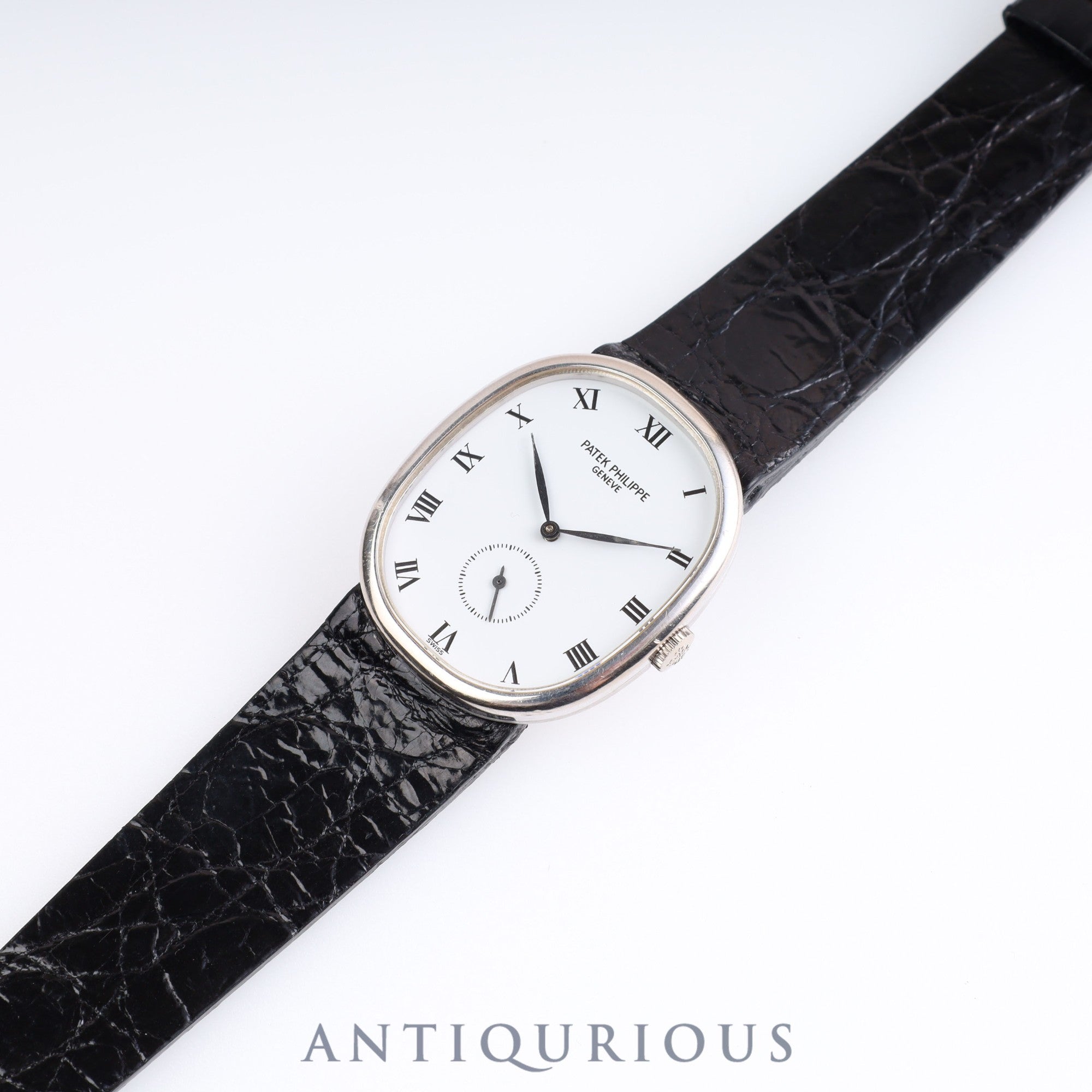 Patek Philippe Golden Ellipse 3948 Manual Winding Cal.215 WG Leather White Dial 1980s