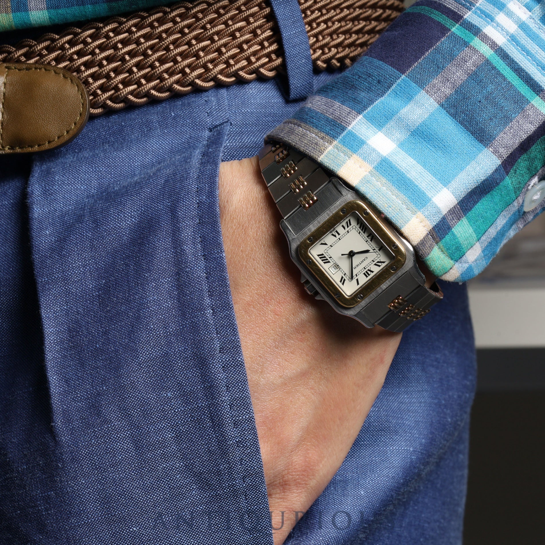 Cartier Santos Galbee LM 2961 Automatic SS/YG SS/YG Godron bracelet Ivory dial Overhauled