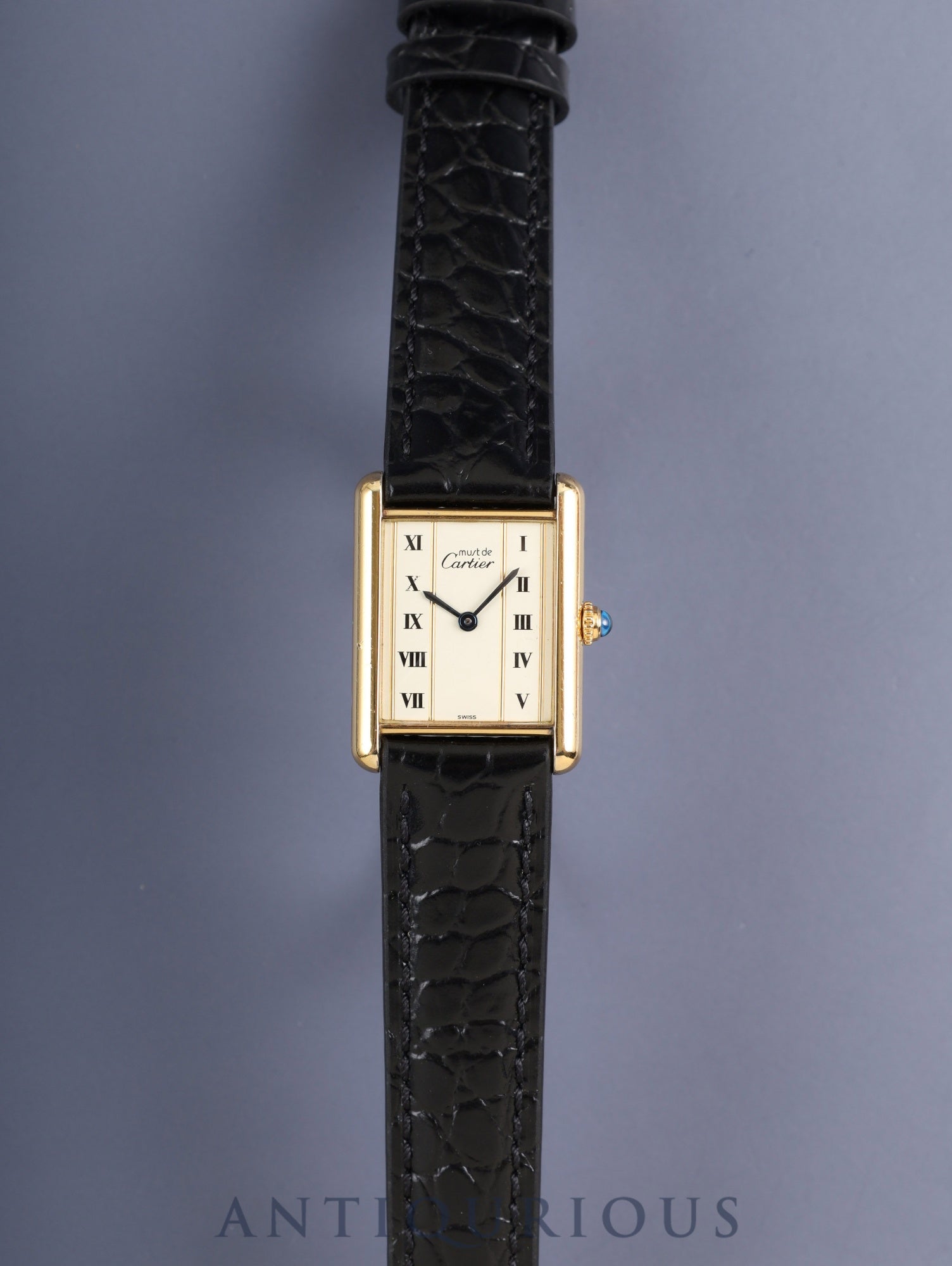 カルティエ マストタンク LM 590005 クォーツ Cal.90 SV925 革 純正ピンバックル(GP)ストレートローマン文字盤(SWISS表記) 箱 冊子 保証書(1989年)オーバーホール済み