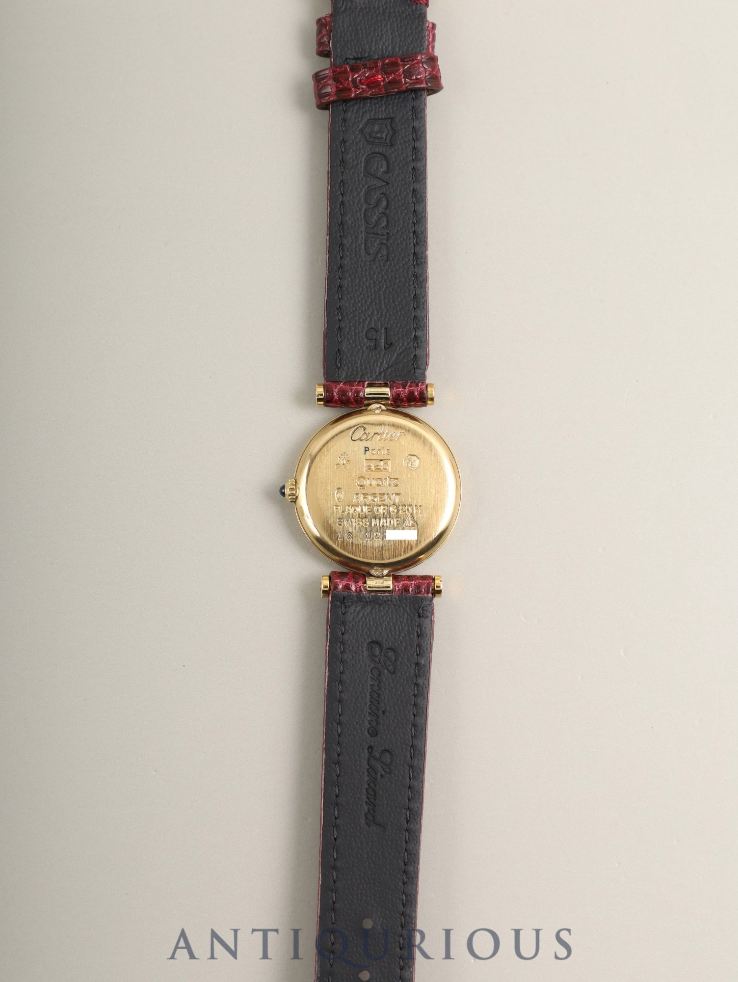 カルティエ マスト ヴァンドーム VLC SM 18 クォーツ Cal.690 SV925 革 純正ピンバックル(GP)ガーネットクロワゾネ文字盤(SWISS表記) オーバーホール済み