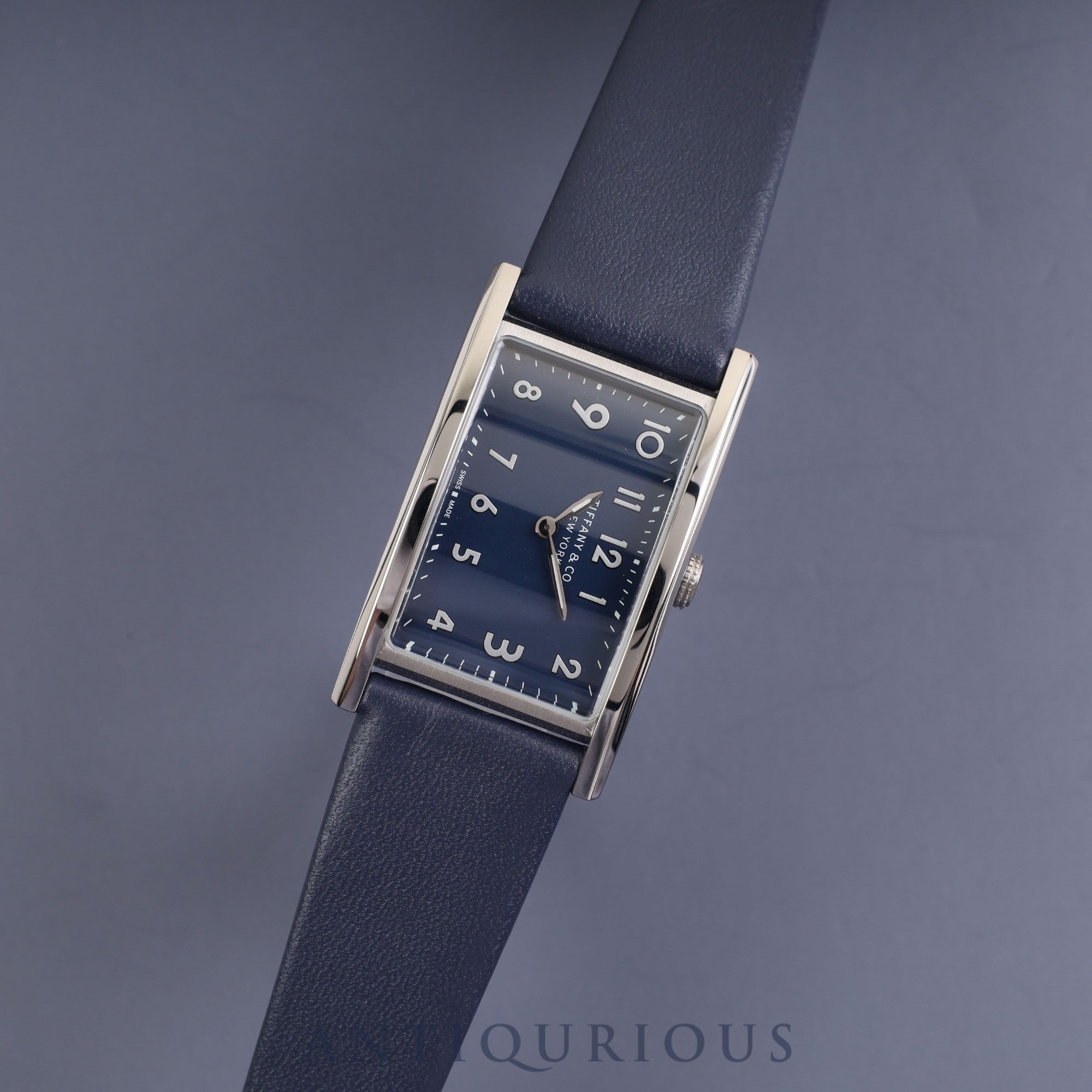 Tiffany East West Mini 3668644 Quartz Genuine Leather Strap Navy Dial Replacement Long Strap Included