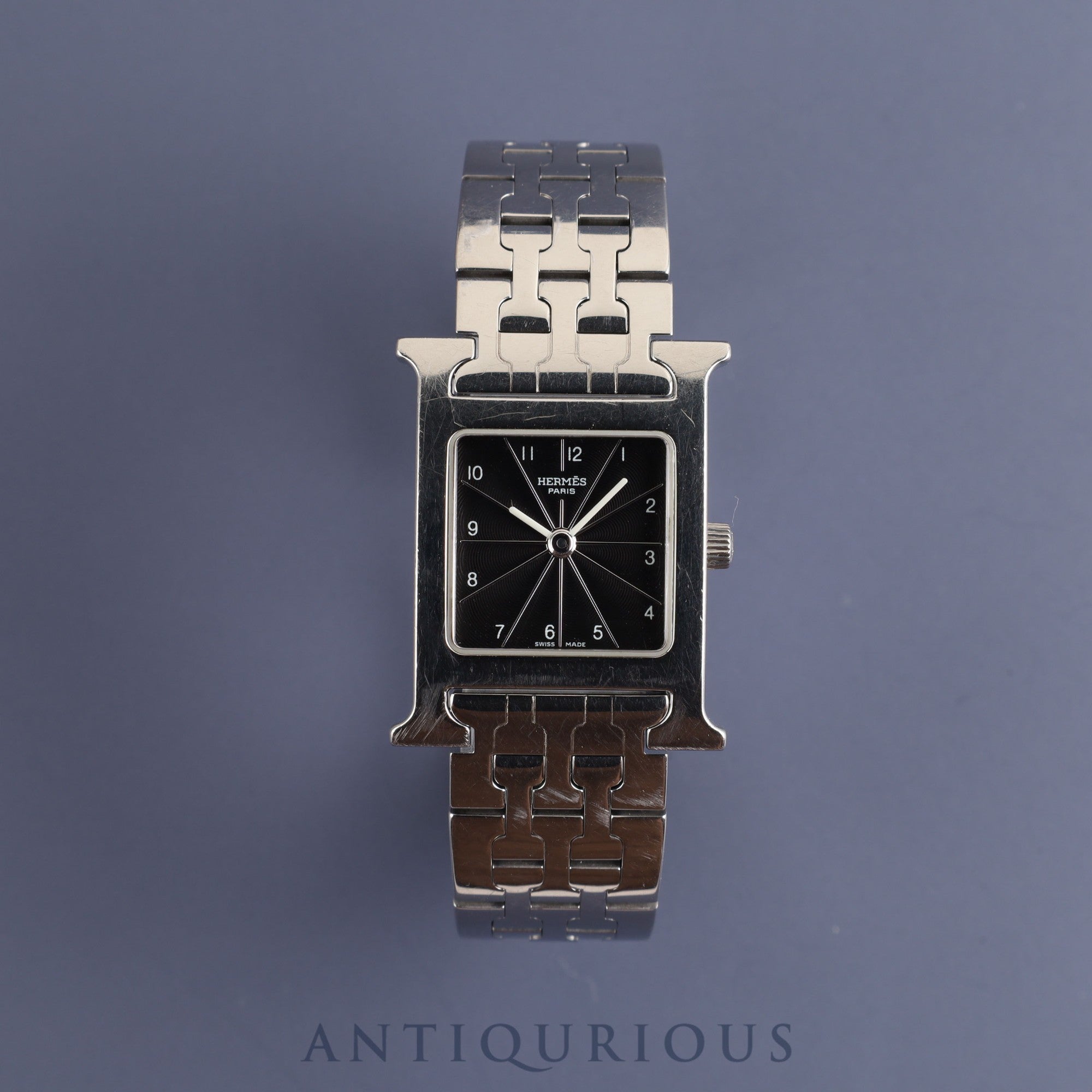 エルメス Hウォッチ HH1.210 クォーツ SS SS ブラックギョーシェ文字盤 オーバーホール済み
