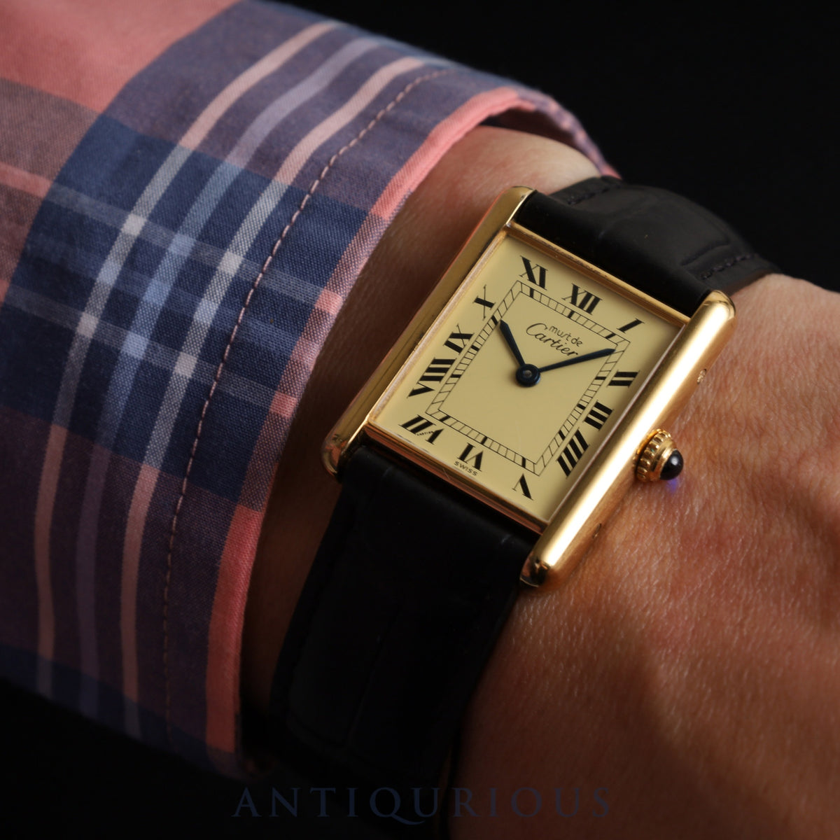 Cartier Must Tank LM W1002754 / 1615 Quartz Cal.90 SV925 Leather Genuine D Buckle (GP) Ivory Roman Dial Overhauled