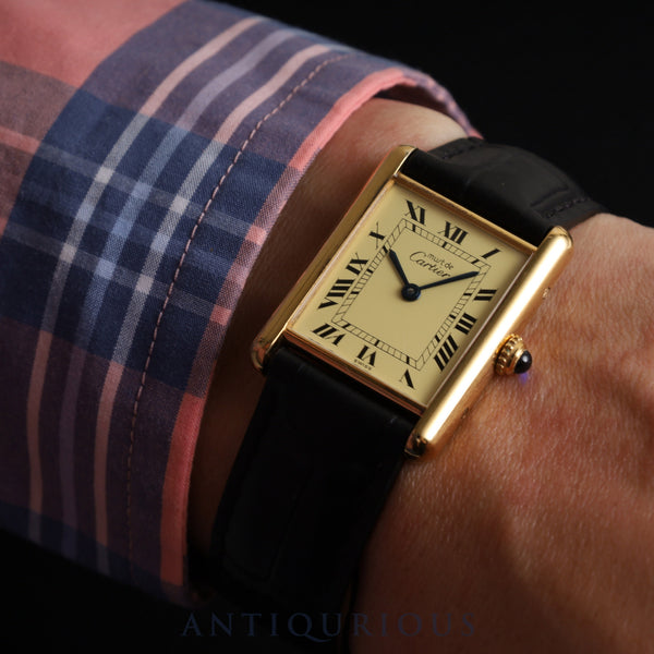 Cartier Must Tank LM W1002754 / 1615 Quartz Cal.90 SV925 Leather Genuine D Buckle (GP) Ivory Roman Dial Overhauled