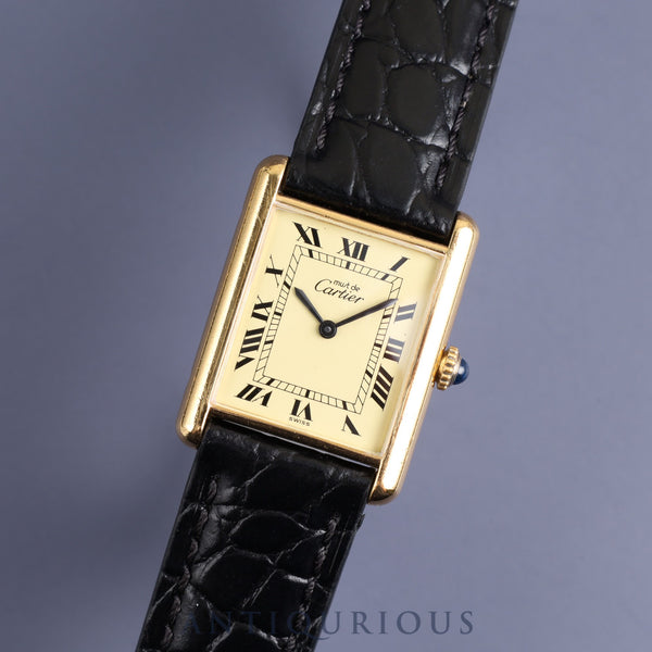 Cartier Must Tank LM Manual winding Cal.78-1 SV925 Leather Genuine buckle (GP) Ivory Roman dial Overhauled New finish