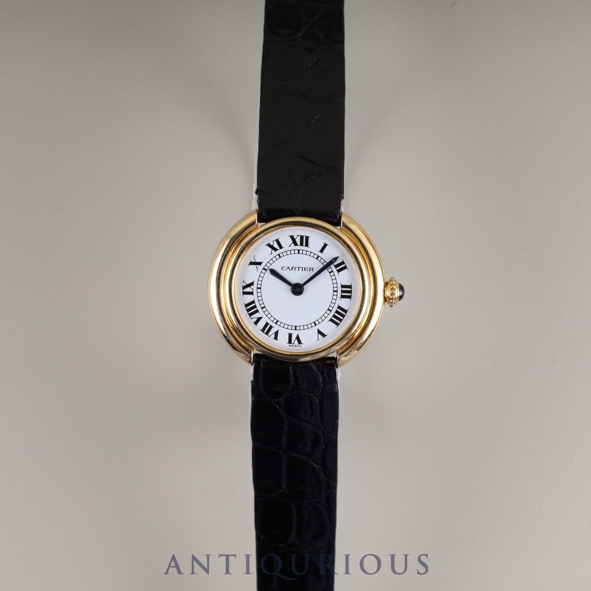 Cartier Vendôme Ellipse SM Manual Winding 750 Leather Strap with Genuine Buckle (750) White Roman Dial (PARIS Inscription) Warranty Card Overhauled