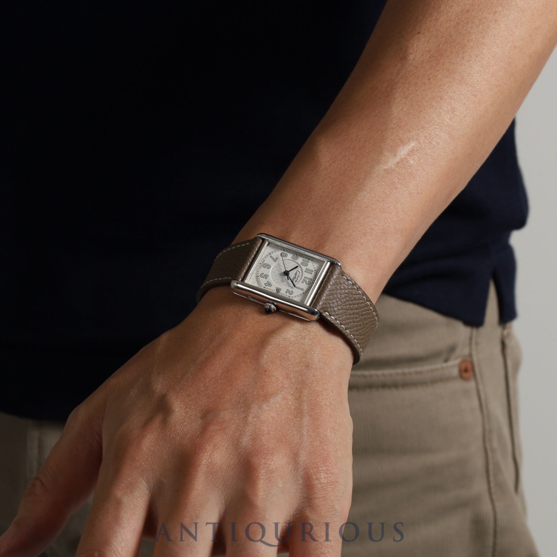 Cartier Must Tank GM W1014154 / 2414 Quartz SV925 Leather Genuine Buckle Telephone CC Dial Face Box