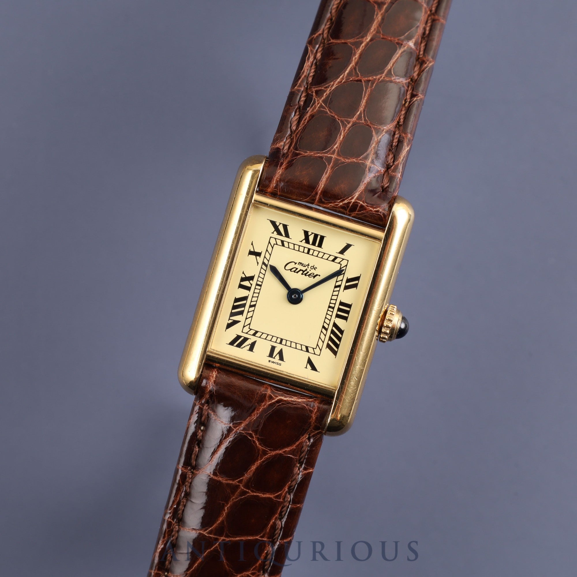 カルティエ マストタンク SM W1003154/1613 クォーツ Cal.057 SV925 革 純正Dバックル(GP)アイボリーローマン文字盤 箱 保証書(無記名/2009年)オーバーホール済み