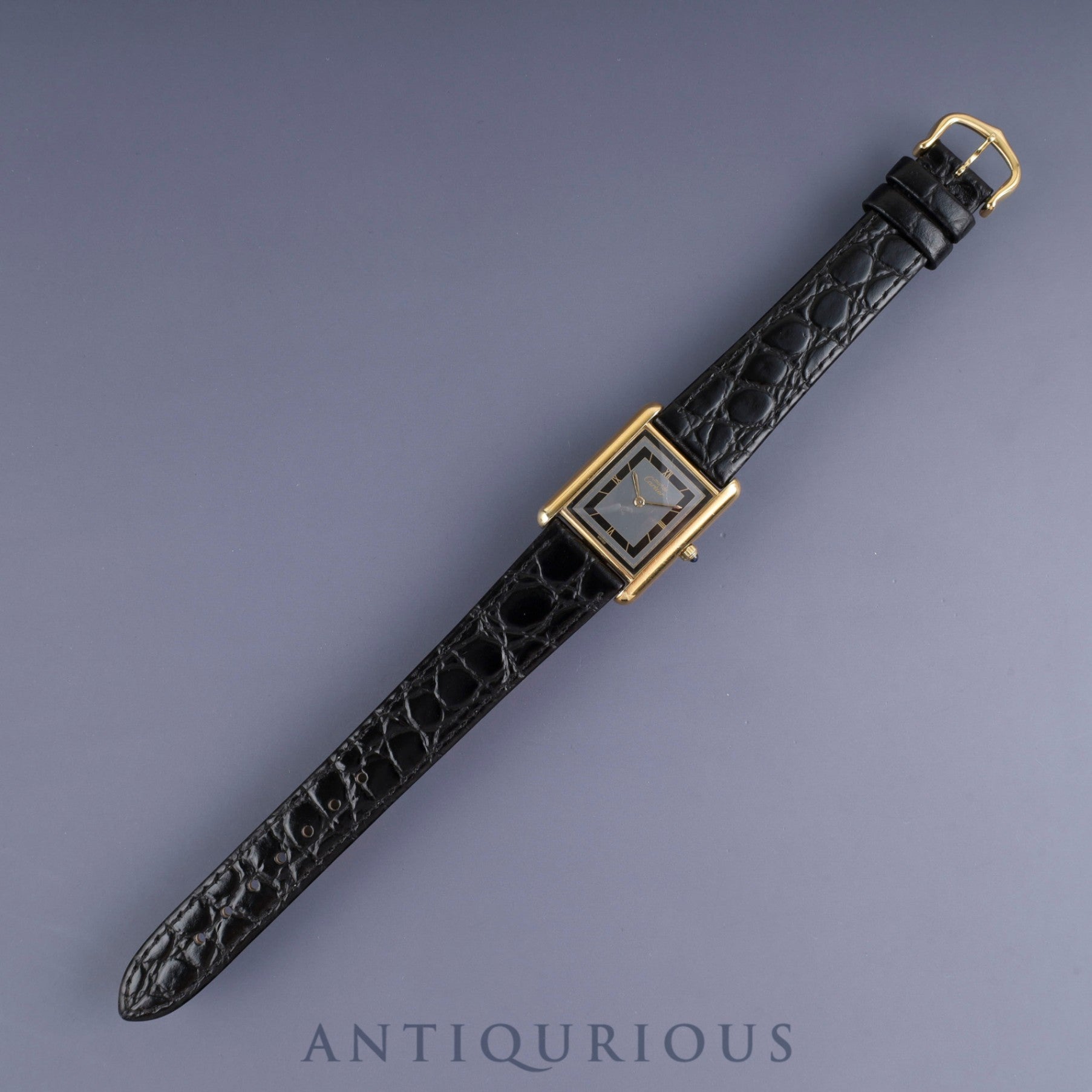 カルティエ マストタンク LM 6 81006 クォーツ Cal.81 SV925 革 純正尾錠(GP) グレー飛びローマン文字盤 オーバーホール済み