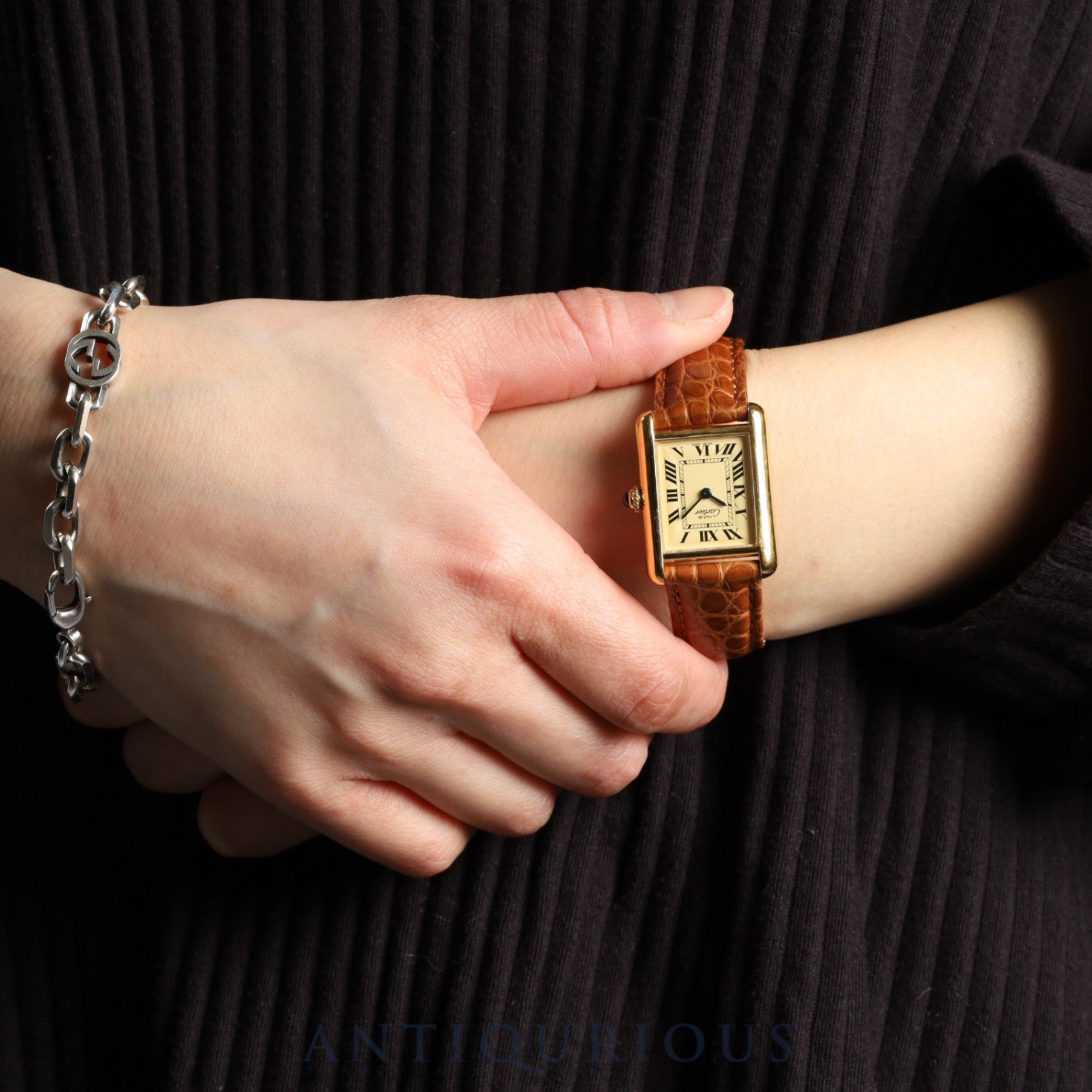 Cartier Must Tank MM 2415 Quartz Cal.057 SV925 Leather Genuine D Buckle (GP) Ivory Roman Dial Overhauled and Finished to Like New