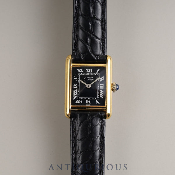 Cartier Must Tank SM Manual winding 925 Leather Genuine buckle (GP) Black Roman dial Overhauled