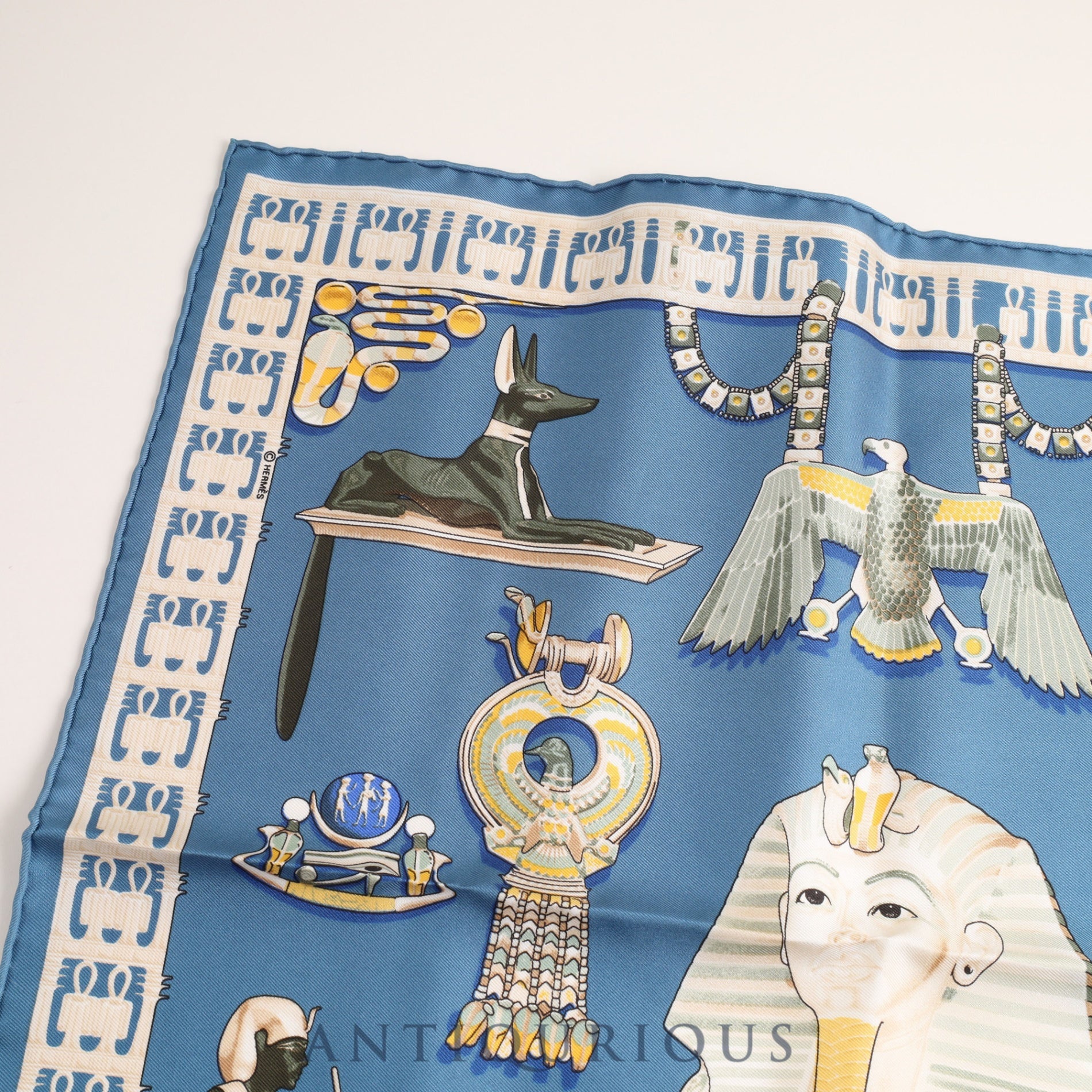 エルメス スカーフ カレ45 TUTANKHAMUN ツタンカーメン シルク ブルー 箱