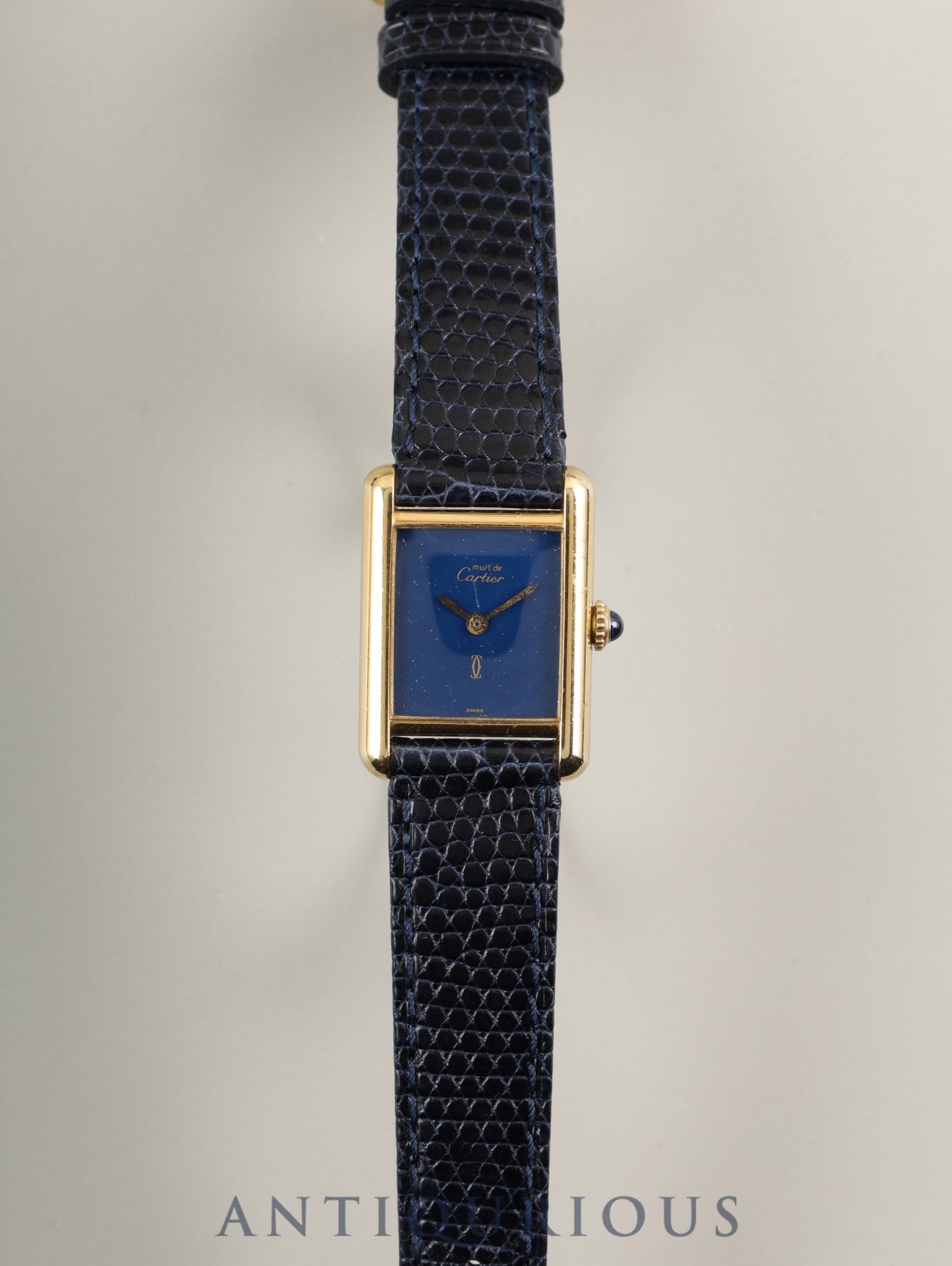Cartier Must Tank SM Manual Winding Caliber 78-1 SV925 Leather Strap with Genuine GP Buckle, Lapis Lazuli Dial (SWISS Marking), Overhauled