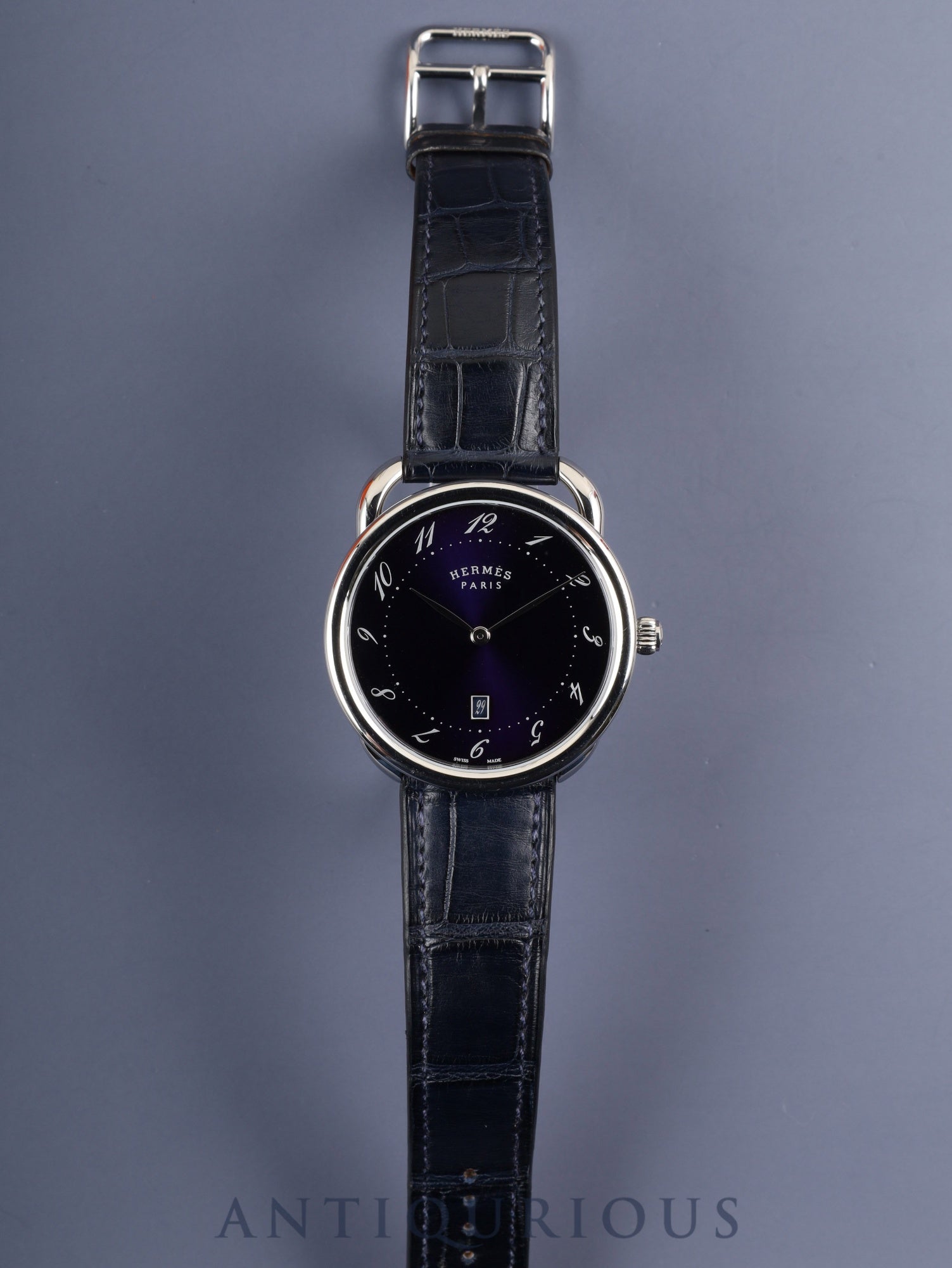 エルメス アルソー AR7Q.810.630 クォーツ SS 純正革ベルト(B刻印:2023)純正尾錠(SS) ブルーアラビア文字盤 箱 冊子 保証書(2023年) オーバーホール済み