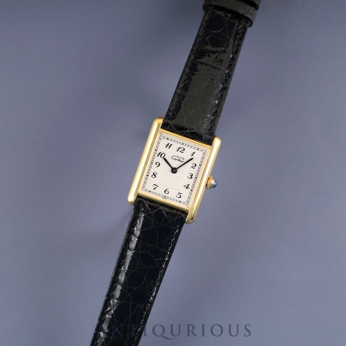 Cartier Must Tank LM 590005 Quartz Caliber 90 SV925 Leather Strap with Genuine GP Buckle Arabic Dial Overhauled and Finished to Look Like New
