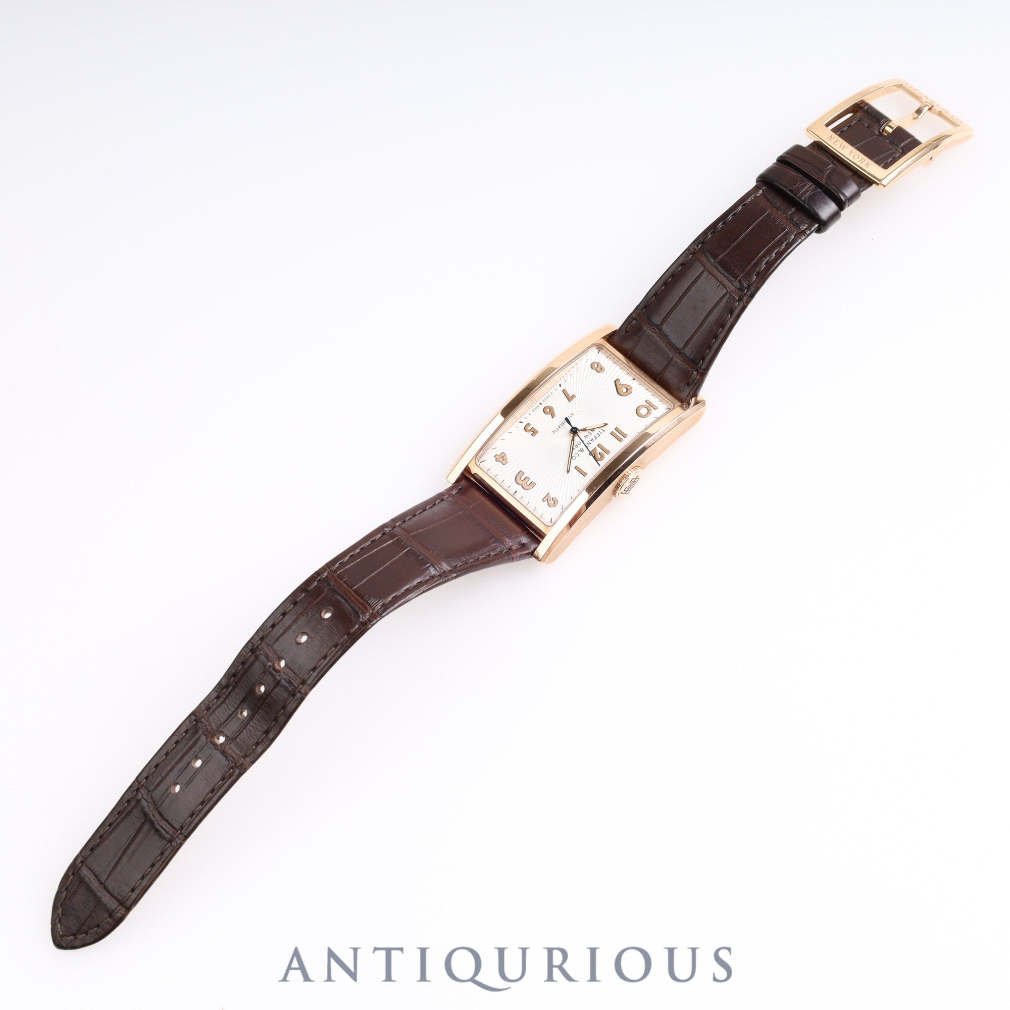 Tiffany East West Automatic PG Leather Silver Dial