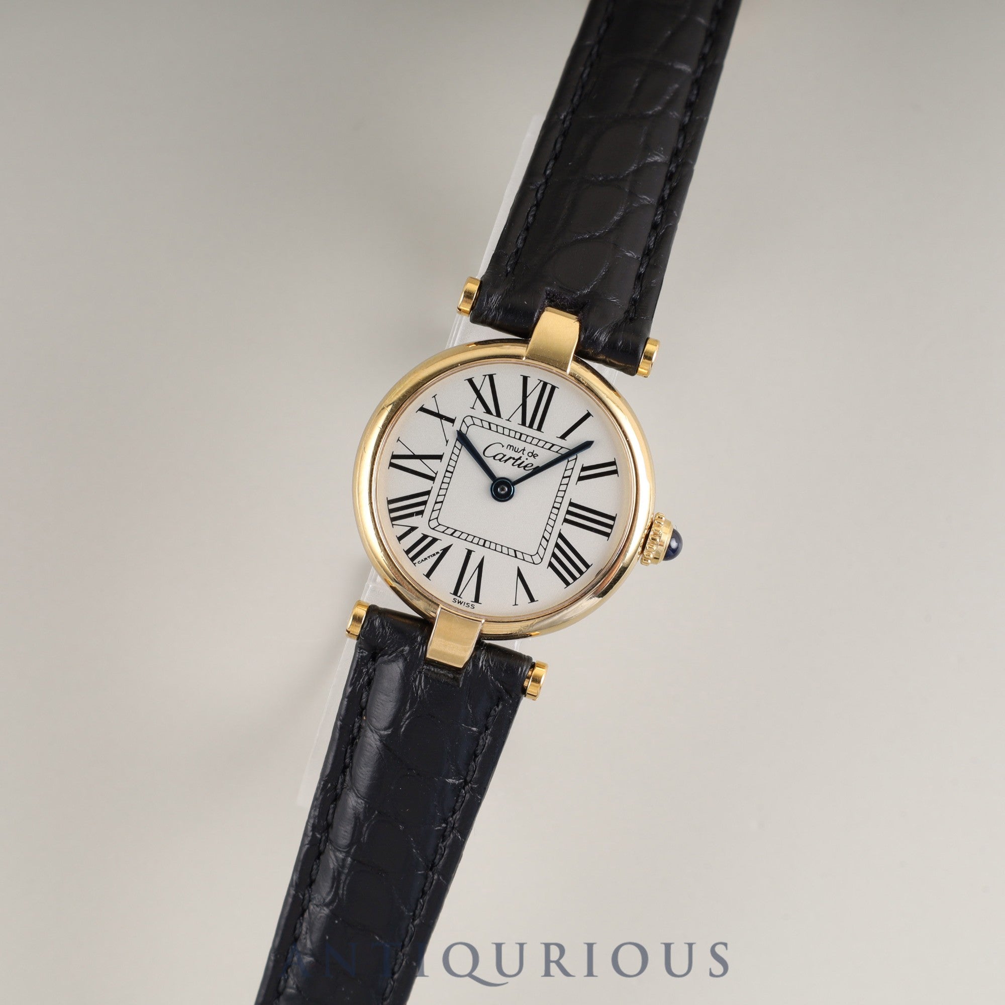 Cartier Must Vendôme VLC SM 590004 Quartz Caliber 90 SV925 Leather Watch with Genuine D-buckle (GP) Opalescent Dial Overhauled