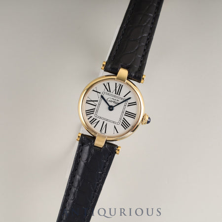Cartier Must Vendôme VLC SM 590004 Quartz Caliber 90 SV925 Leather Watch with Genuine D-buckle (GP) Opalescent Dial Overhauled