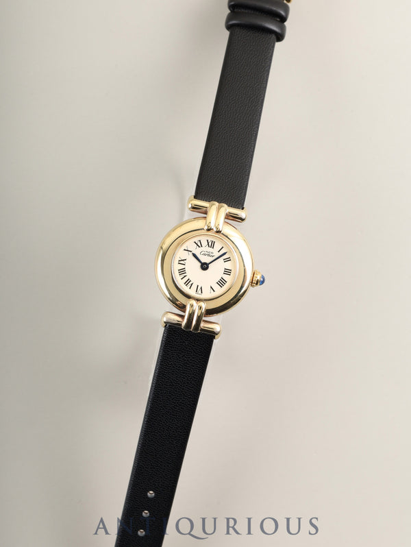 Cartier Must Colisee 590002 Quartz SV925 Leather Strap with Genuine GP Buckle, Ivory Roman Dial, Completely Serviced at a Cartier Boutique