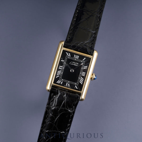 Cartier Must Tank LM Manual winding SV925 Leather Genuine buckle (GP) Black Roman dial Complete service (full maintenance) completed at Cartier boutique