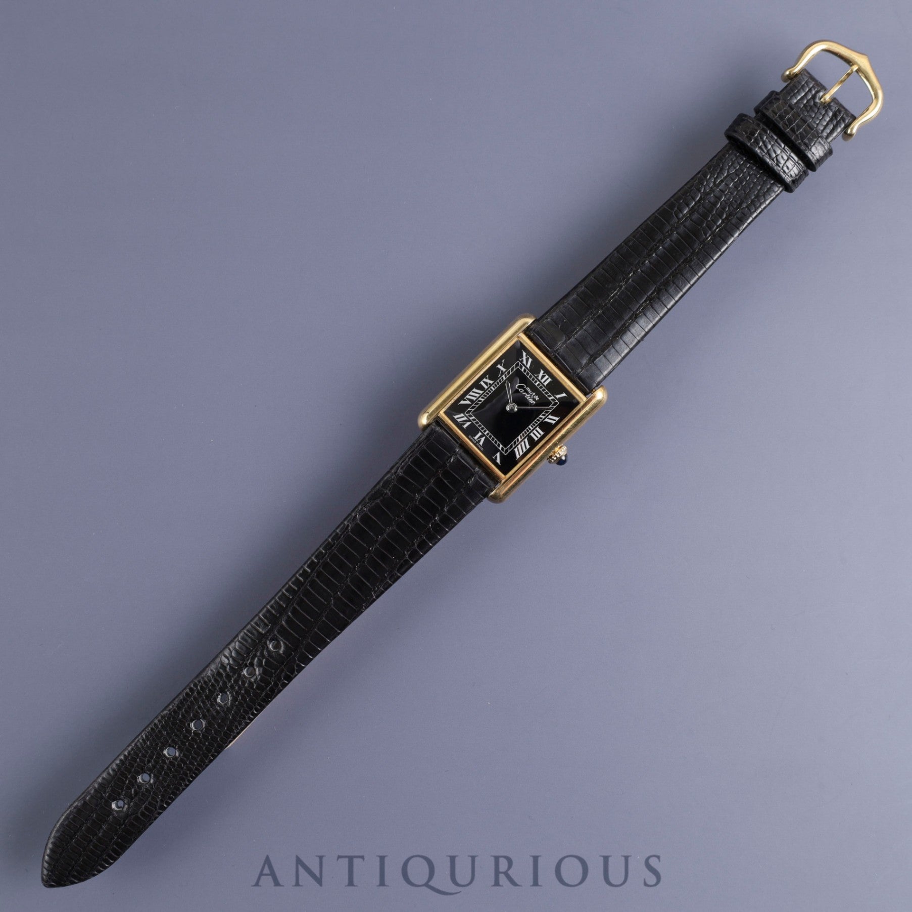 Cartier Must Tank LM Manual winding SV925 Leather Genuine buckle (GP) Black Roman dial Complete service (full maintenance) completed at Cartier boutique