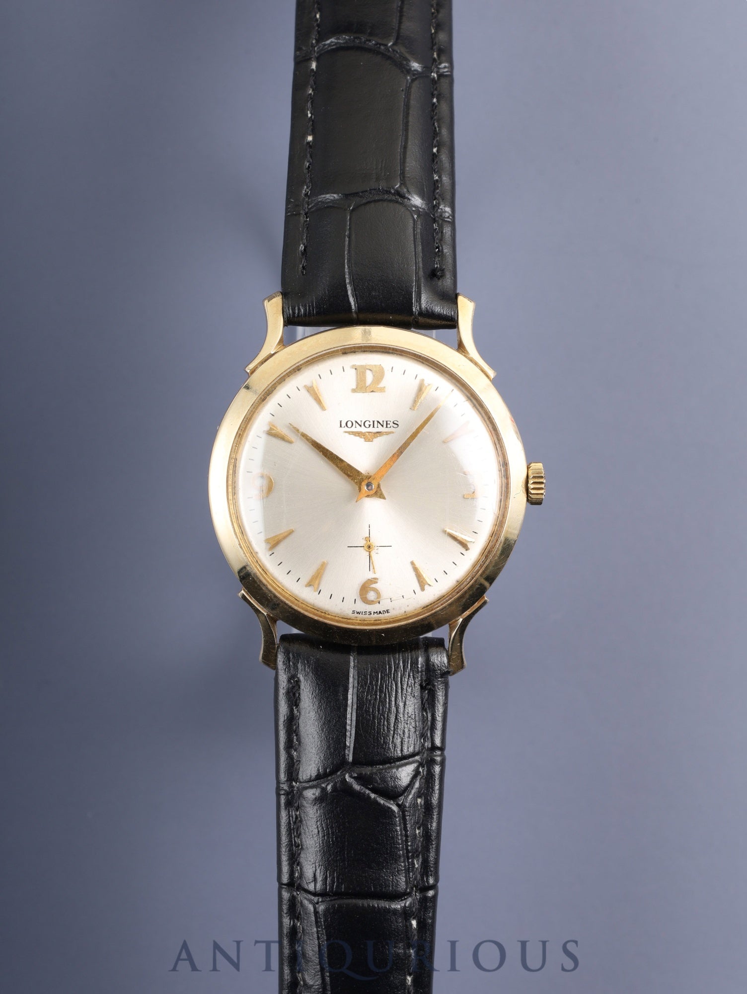 ロンジン ラウンドスモールセコンド 2033P 手巻き Cal.23Z K14YG 革 社外尾錠(GP) シルバー×ゴールド文字盤 オーバーホール済み