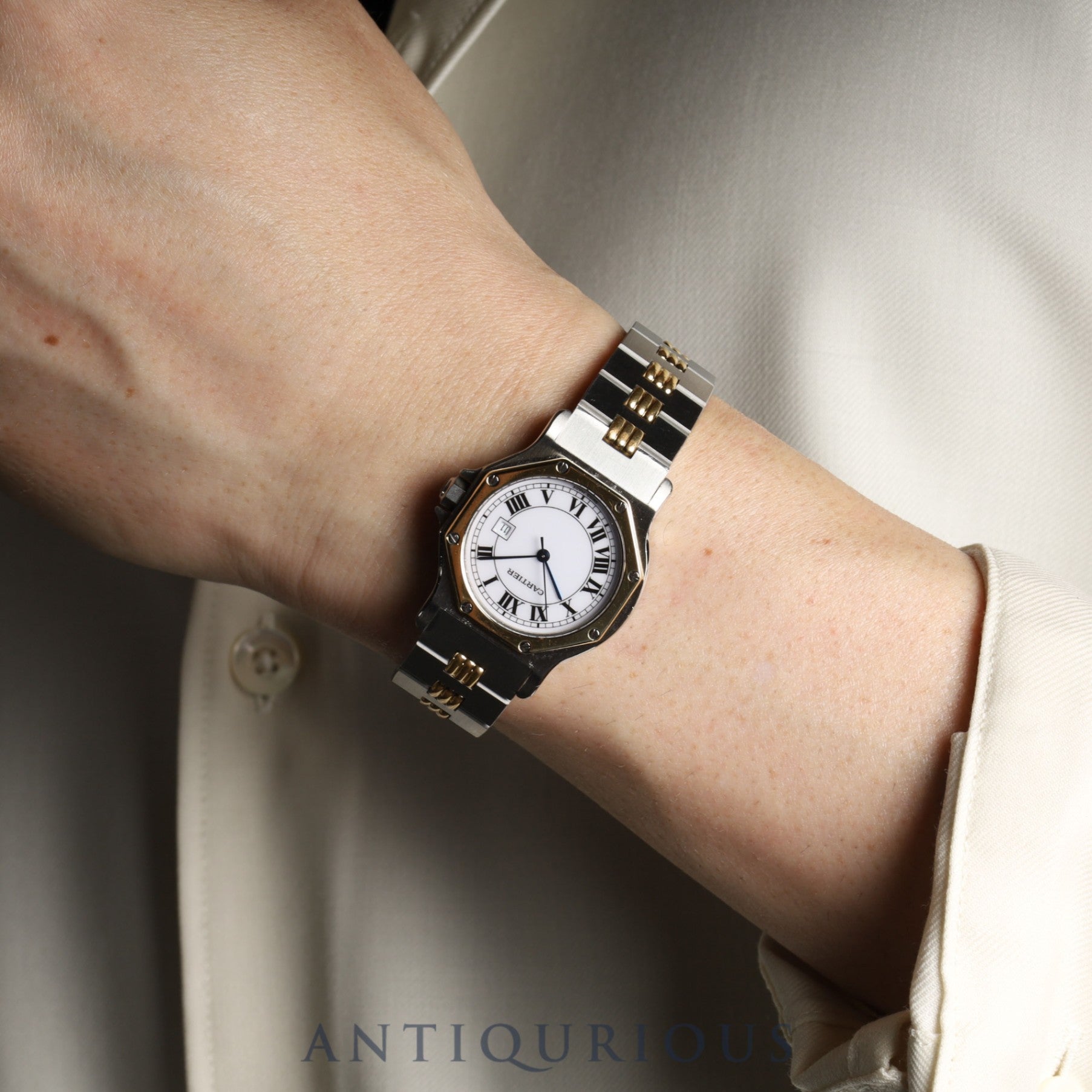 Cartier Santos Octagon LM 2966 Automatic, Stainless Steel/Yellow Gold, White Roman Dial, Booklet, Completely Serviced at a Cartier Boutique