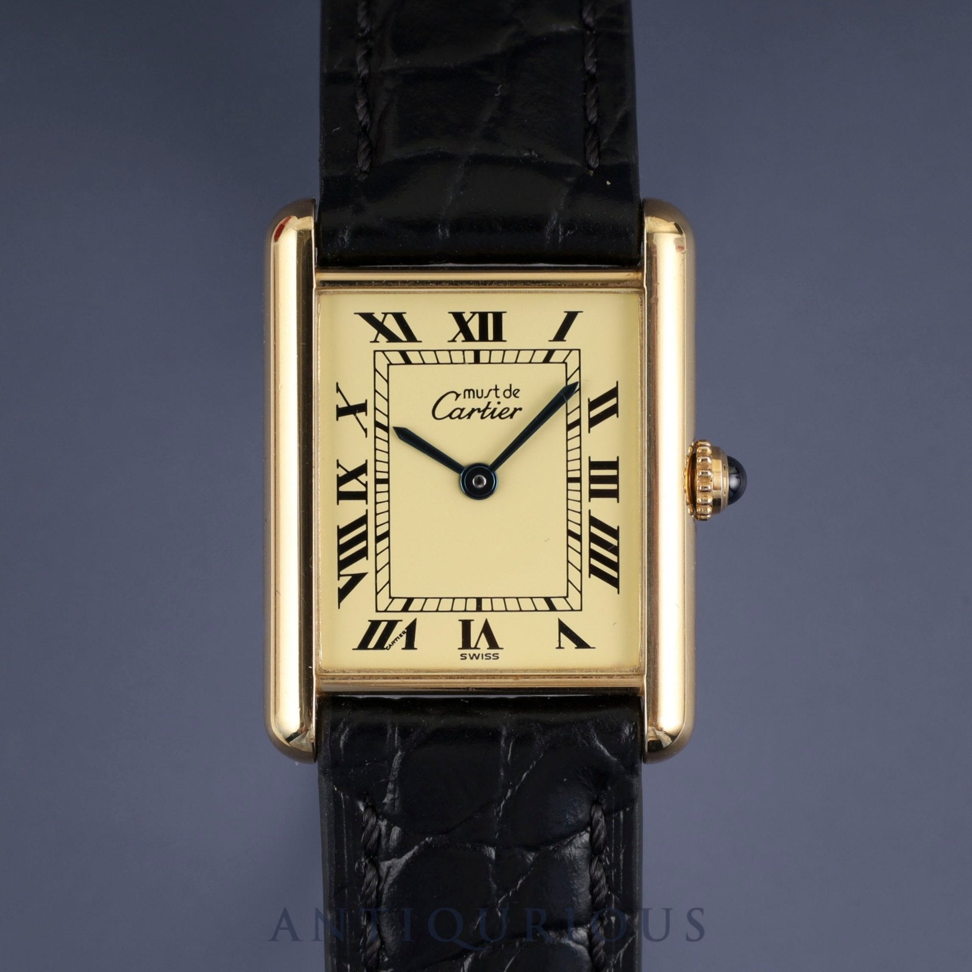 Cartier Must Tank LM 590005 Quartz Cal.90 SV925 Leather Strap with Genuine GP Buckle Ivory Roman Dial Box Booklet Warranty (1995) Overhauled