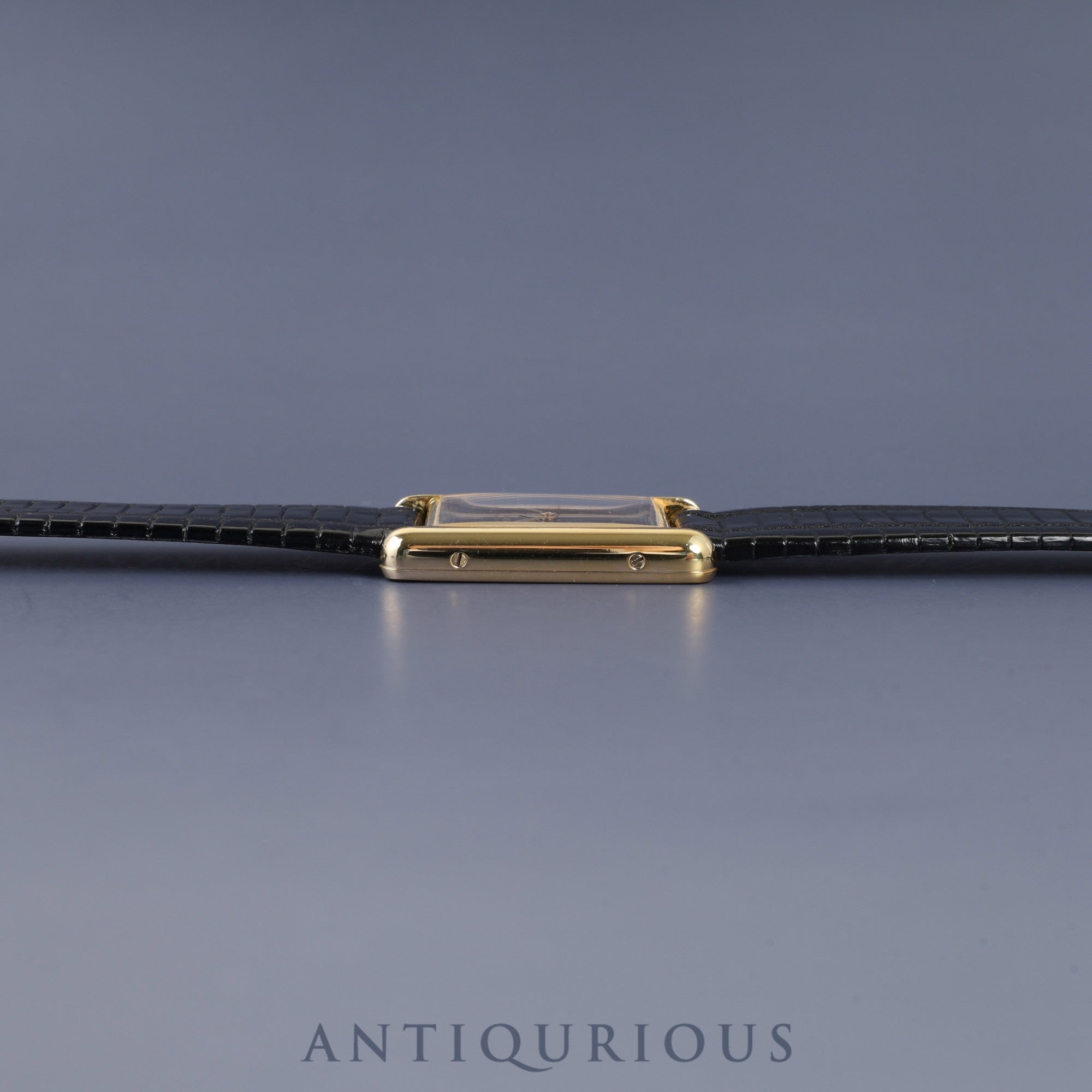 Cartier Must Tank LM 590005 Quartz Caliber 90 SV925 Leather Strap with Genuine GP Buckle, Black Roman Dial, Overhauled and Finished to Look Like New