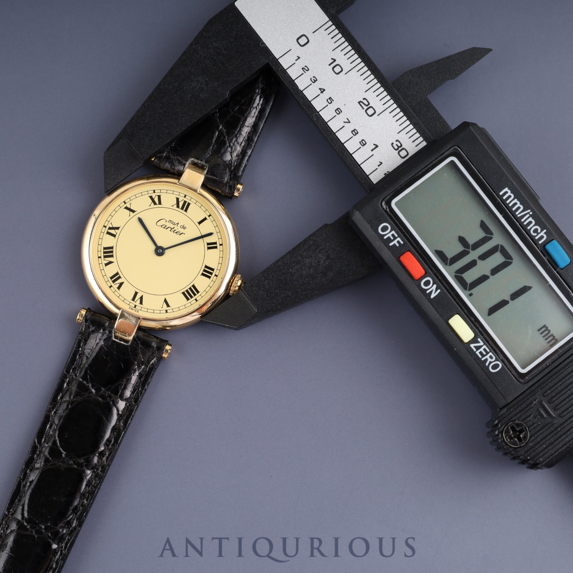 Cartier Must Vendôme VLC LM 590003 Quartz Caliber 90 SV925 Leather Strap with Genuine GP Buckle, Ivory Roman Dial, Overhauled