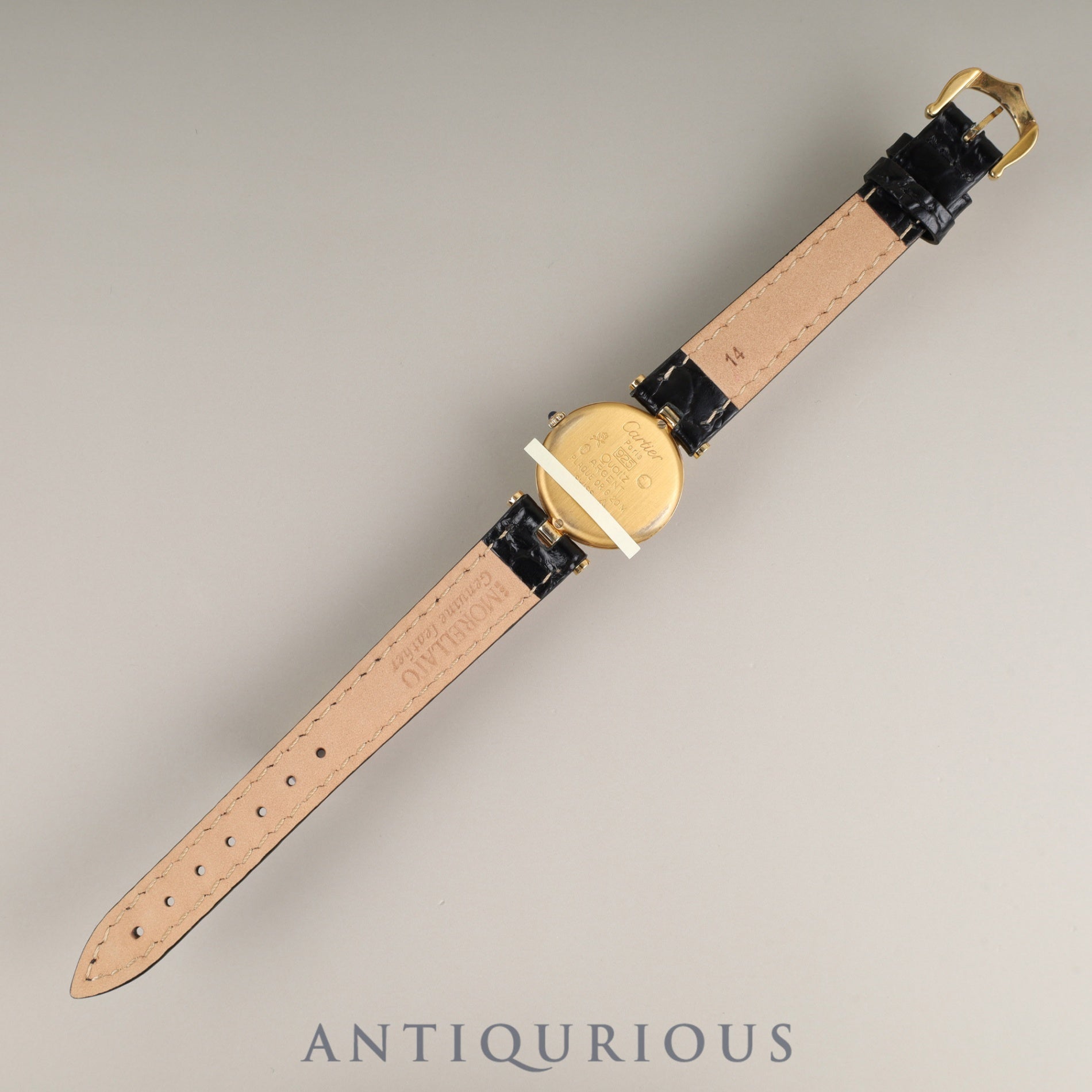 Cartier Must Vendôme VLC SM Quartz Cal.81 SV925 Leather Strap with Genuine GP Buckle, Black Roman Dial, Overhauled