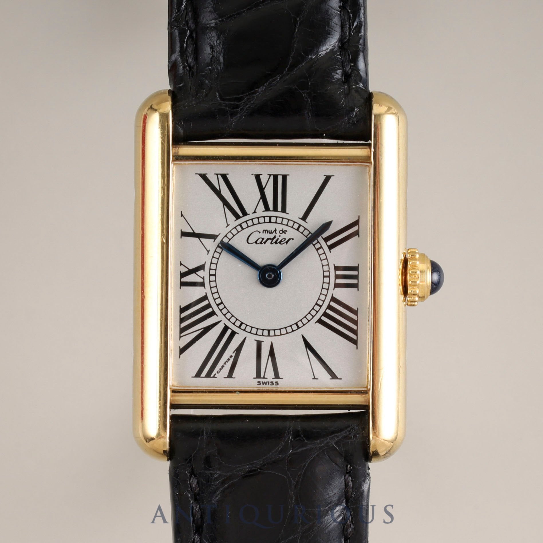 Cartier Must Tank SM 5057001 Quartz Cal.057 SV925 Leather Genuine D-buckle (GP) Opalan dial Box Overhauled