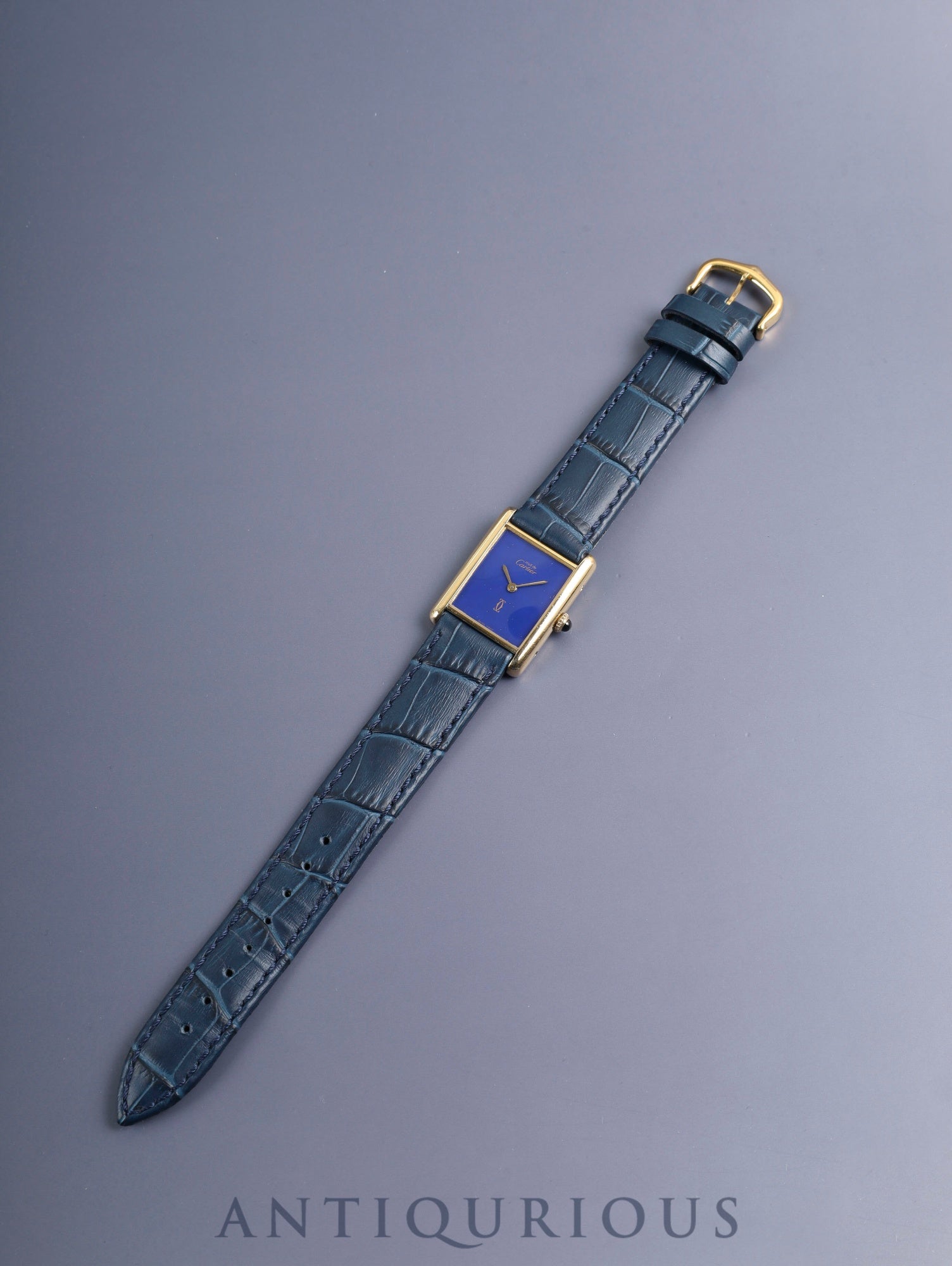 Cartier Must Tank LM Hand-wound Cal.78-1 SV925 Leather Genuine Pin Buckle (GP) Lapis Lazuli Dial (SWISS MADE) Complete service performed at Cartier boutique