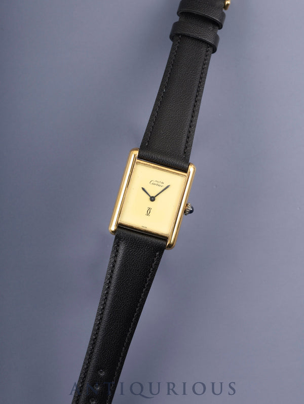 Cartier Must Tank LM Manual Winding Caliber 78-1 SV925 Leather Strap with Genuine GP Buckle Ivory Dial Circa 1976-1981 Overhauled