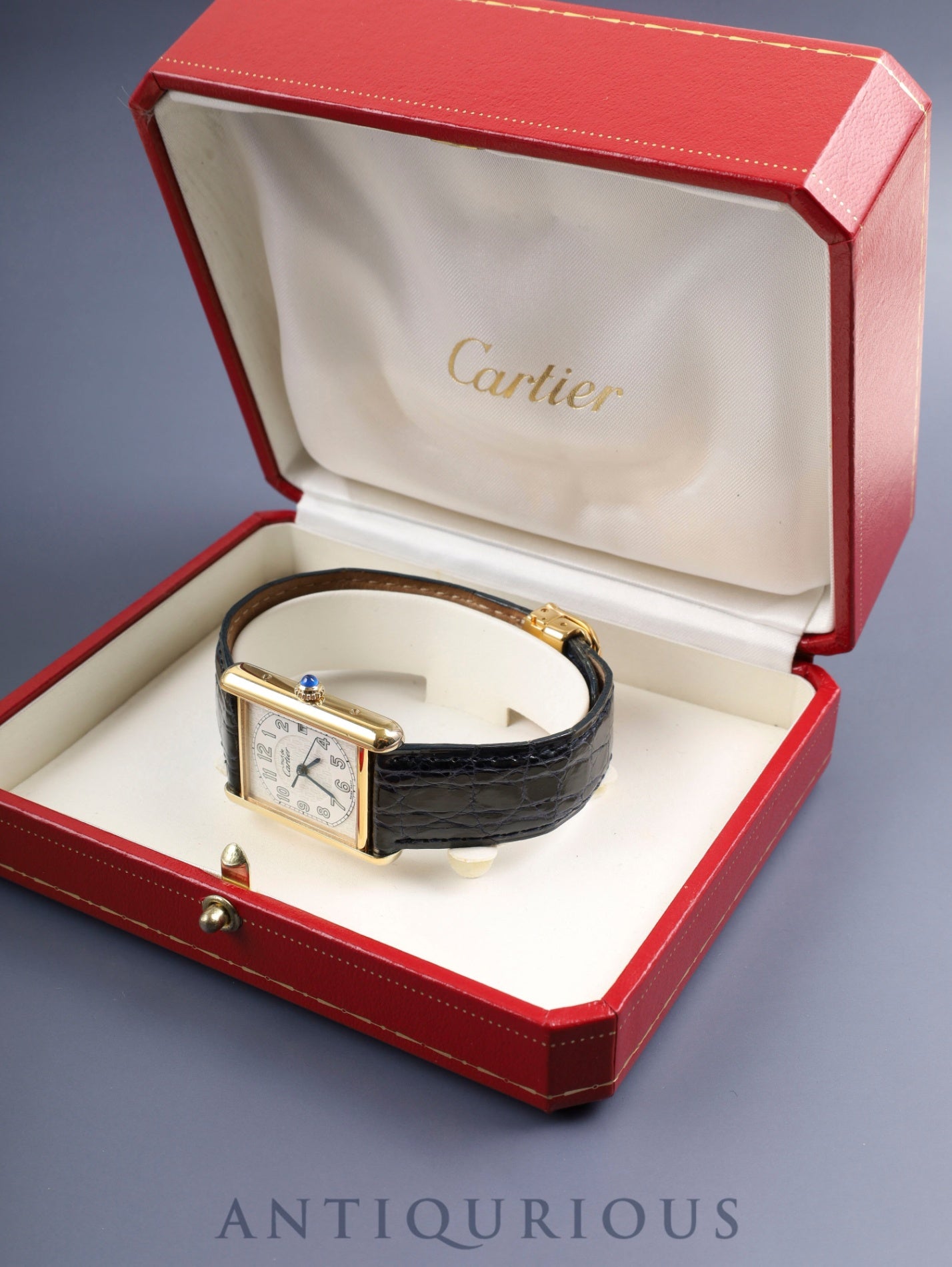 カルティエ マストタンク GM(XL)2413 クォーツ Cal.87 SV925 純正革ベルト 純正Dバックル(GP) テレフォンアラビア文字盤(SWISS MADE表記) 箱 カルティエブティックにてコンプリートサービス済み