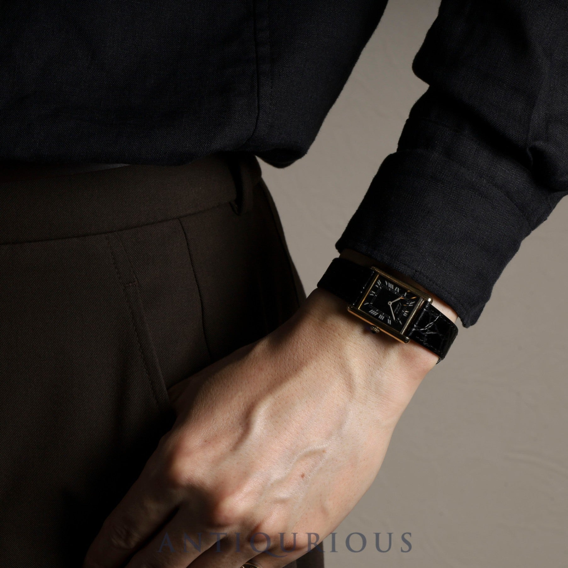 Cartier Must Tank LM Manual winding Cal.78-1 SV925 Leather Genuine buckle (GP) Black Roman dial Overhauled