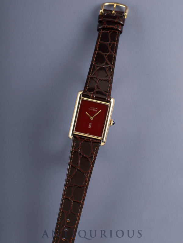 カルティエ マストタンク LM 手巻き Cal.78-1 SV925 革 純正ピンバックル(GP)ガーネットダイアル ボルドー文字盤(SWISS表記)オーバーホール済み